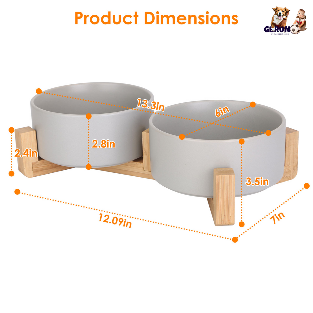 Double 28.7Oz Ceramic Pet Bowls Dog Cat Bowls with Wooden Stand Raised Pet Feeder for Small Dogs Cats