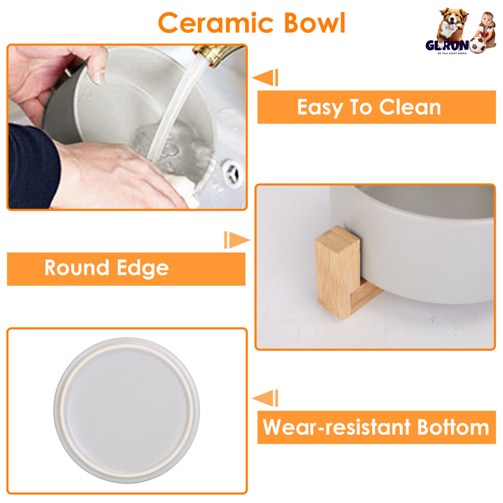 Double 28.7Oz Ceramic Pet Bowls Dog Cat Bowls with Wooden Stand Raised Pet Feeder for Small Dogs Cats