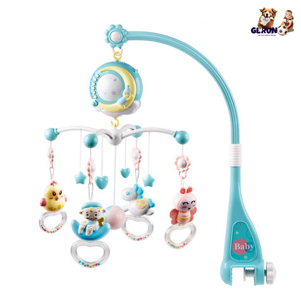 Baby Musical Crib Bed Bell Rotating Mobile Star Projection Nursery Light Baby Rattle Toy w/ Music Box Remote Control