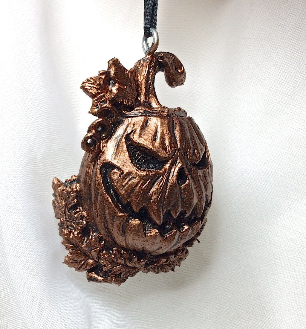Jack O' Lantern Ornament, Hand Painted Resin Sculpture | Gothic Halloween Pumpkin Figurine | Dark Witchy Art for Spooky Holiday Decor