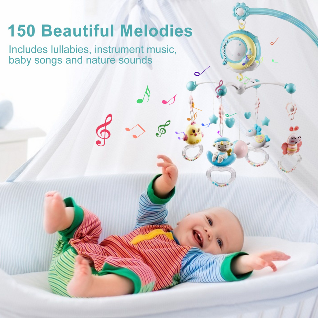 Baby Musical Crib Bed Bell Rotating Mobile Star Projection Nursery Light Baby Rattle Toy w/ Music Box Remote Control