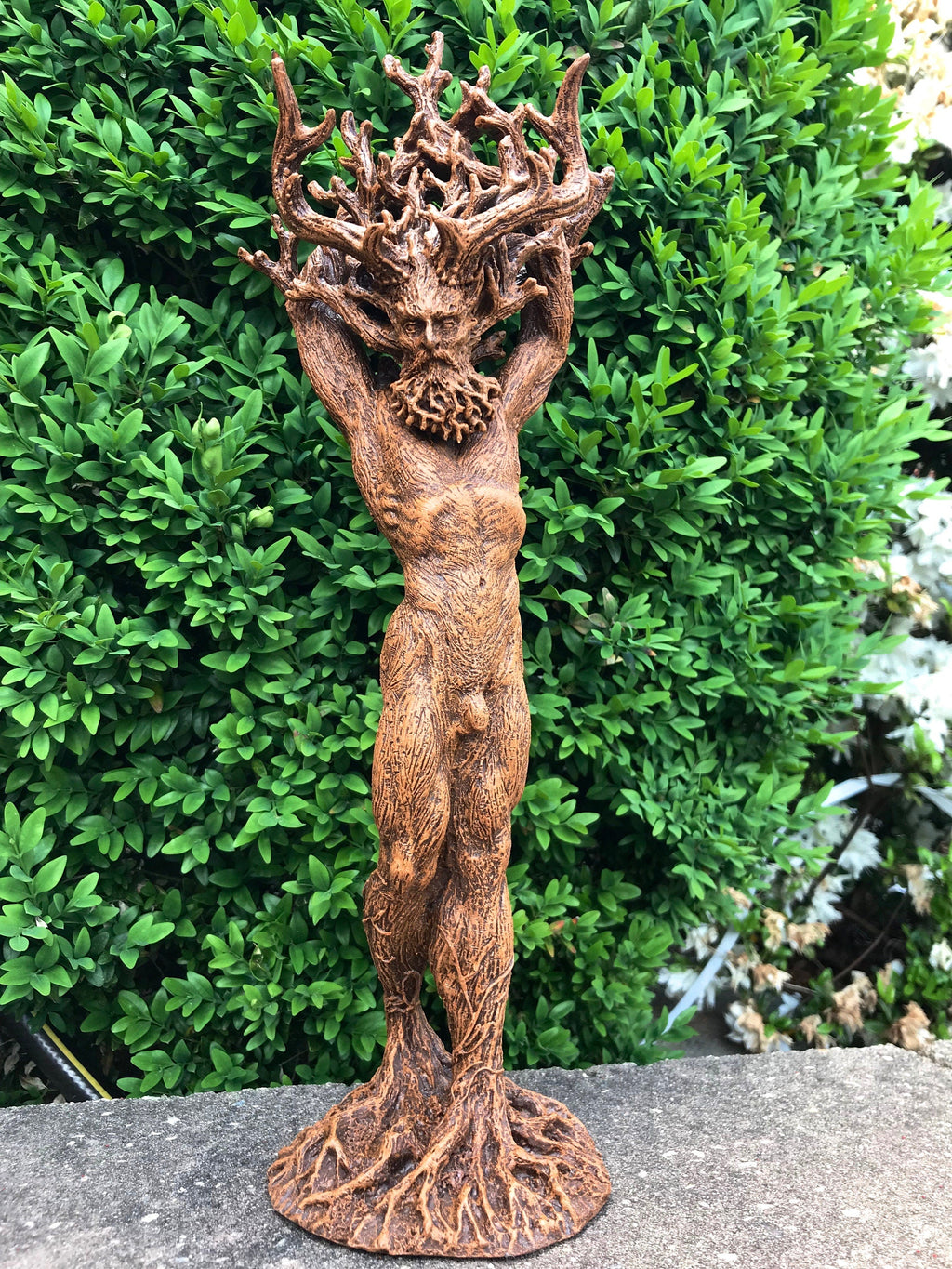 Green Man/ Cernunnos Hand Painted Resin Sculpture | Mythical Forest Creature Figurine | 15” Woodland God Altar Statue for Nature Lovers