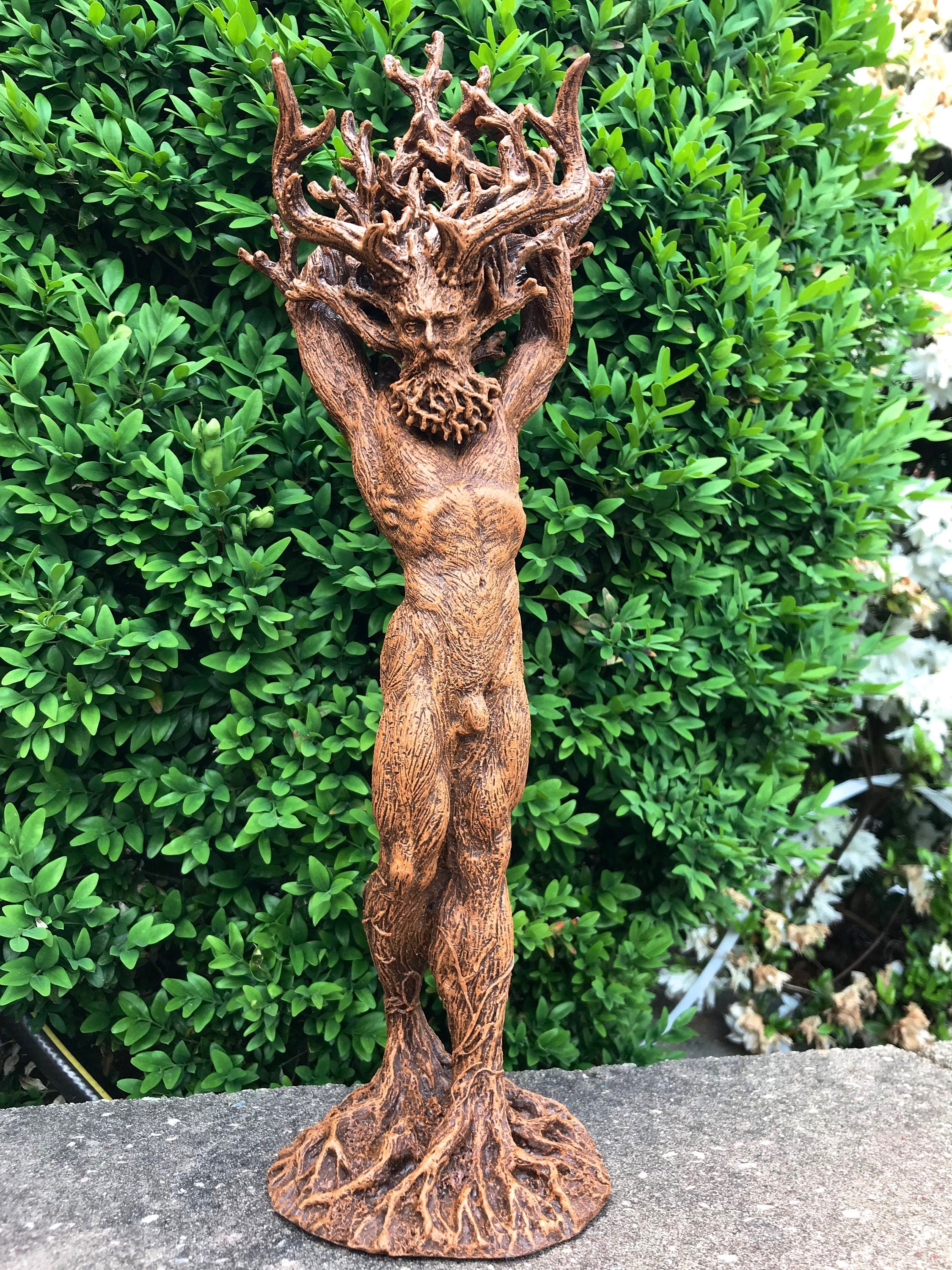 Green Man/ Cernunnos Hand Painted Resin Sculpture | Mythical Forest Creature Figurine | 15” Woodland God Altar Statue for Nature Lovers