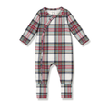 Plaid Baby Christmas Zipper Romper With Convertible Cuffs