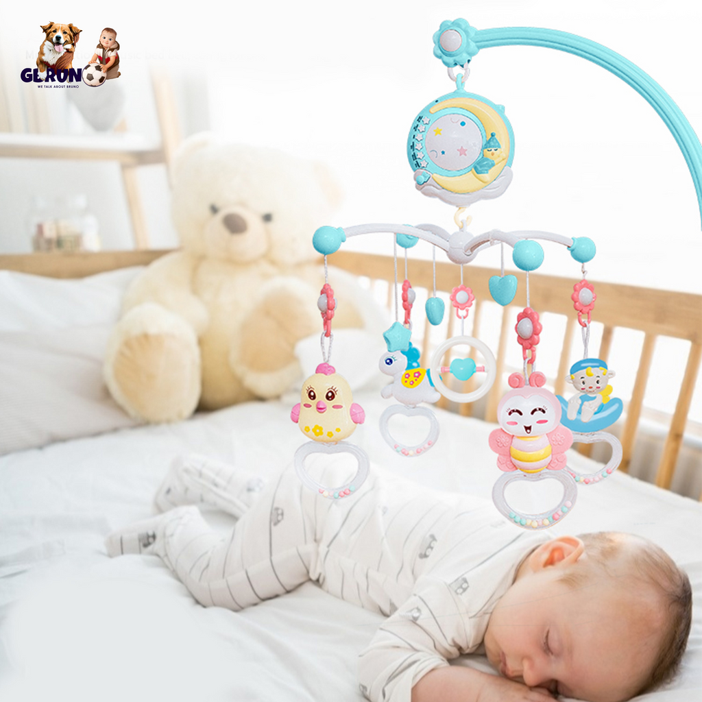 Baby Musical Crib Bed Bell Rotating Mobile Star Projection Nursery Light Baby Rattle Toy w/ Music Box Remote Control