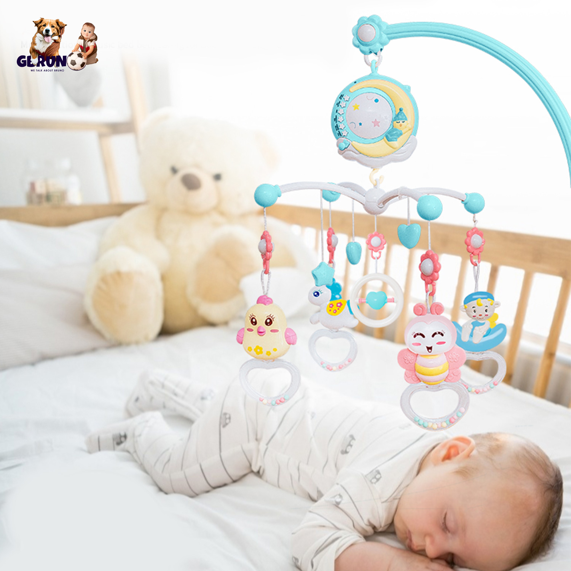 Baby Musical Crib Bed Bell Rotating Mobile Star Projection Nursery Light Baby Rattle Toy w/ Music Box Remote Control