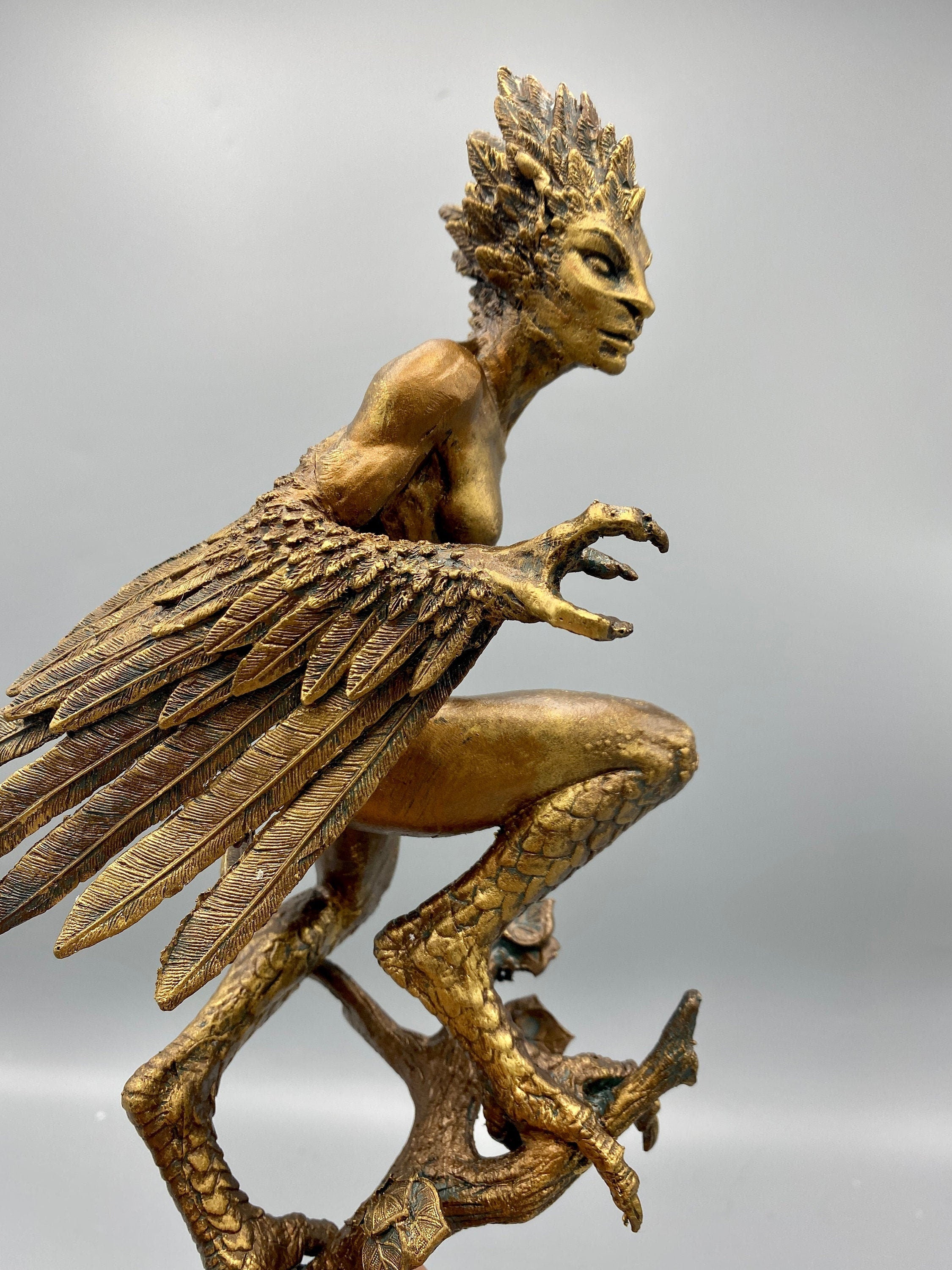 Harpy Statue, Hand Painted Resin Sculpture | Mythical Creature Figurine | Unique Legendary Bird Woman Figurine. Fantasy Art Decor