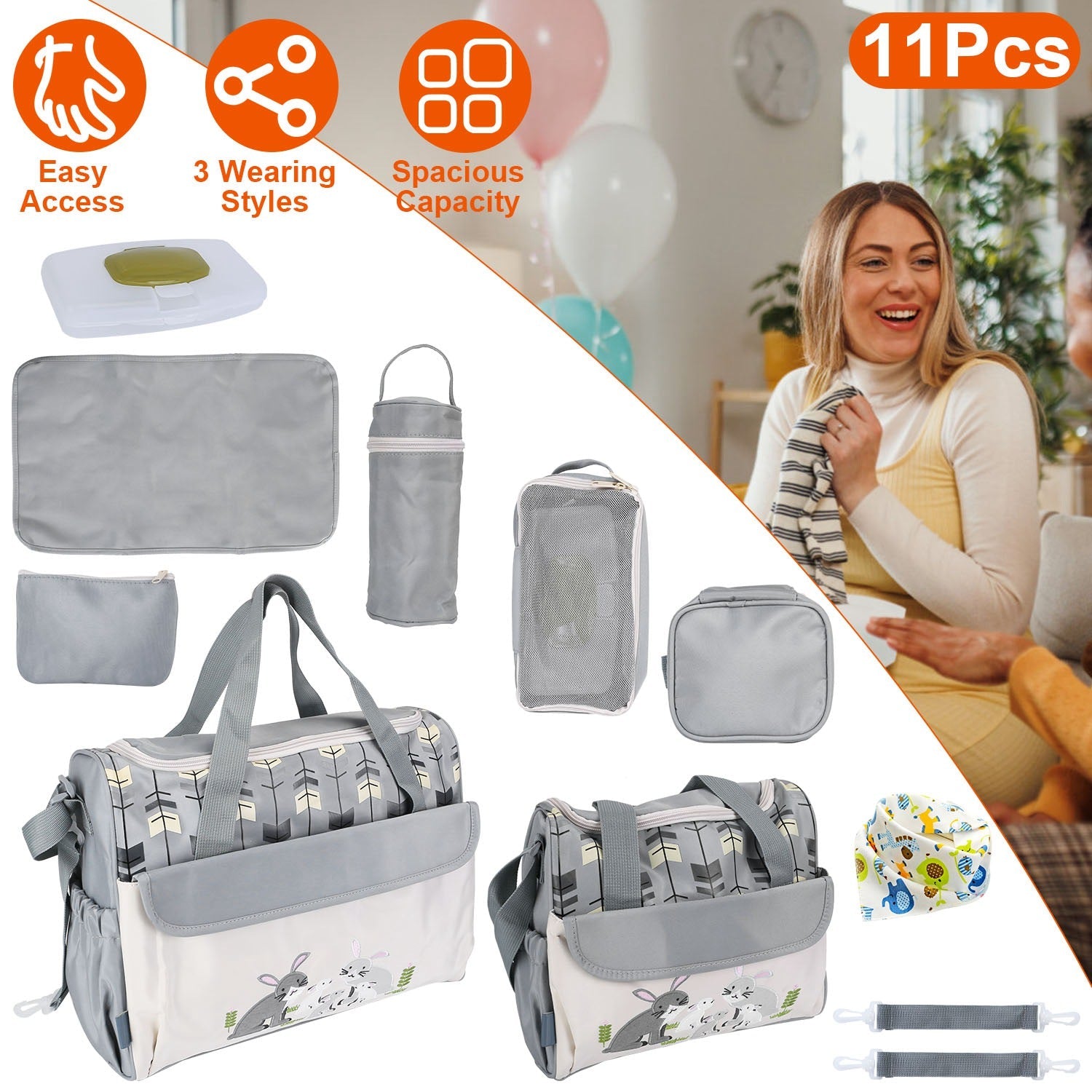 11PCS Baby Diaper Bag Set – Multifunctional with Bottle & Food Bags