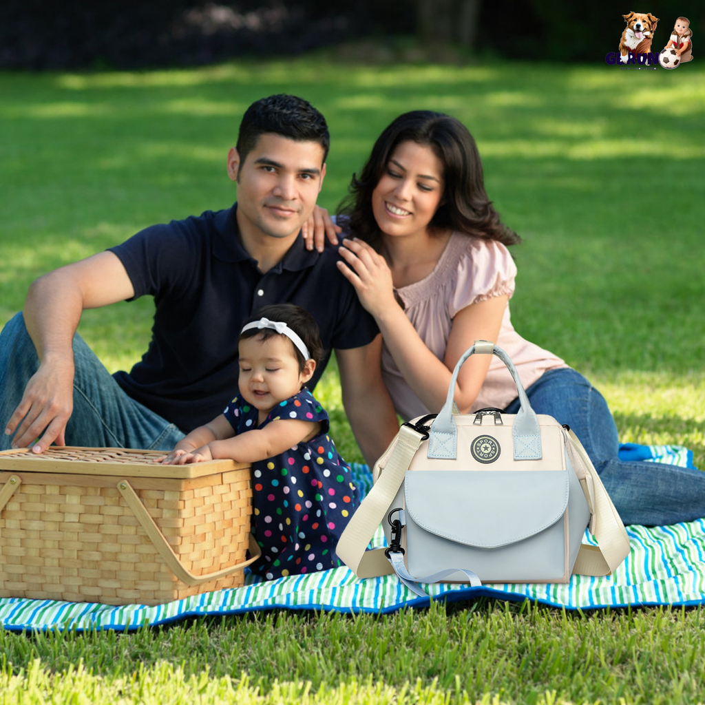 Baby Nappy Diaper Bag with 6 Pockets Burp Cloth Adjustable Shoulder Strap Detachable Small Bag Multifunctional Diaper Changing Bag with 2 Insulated Po