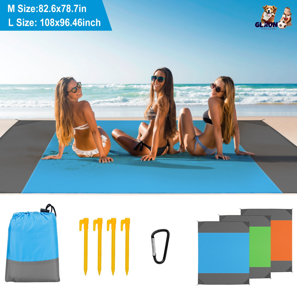 108x96.46in Sand Proof Picnic Blanket Water Resistant Foldable Camping Beach Mat w/ 4 Anchors 1 Carry Bag For 4-6 People