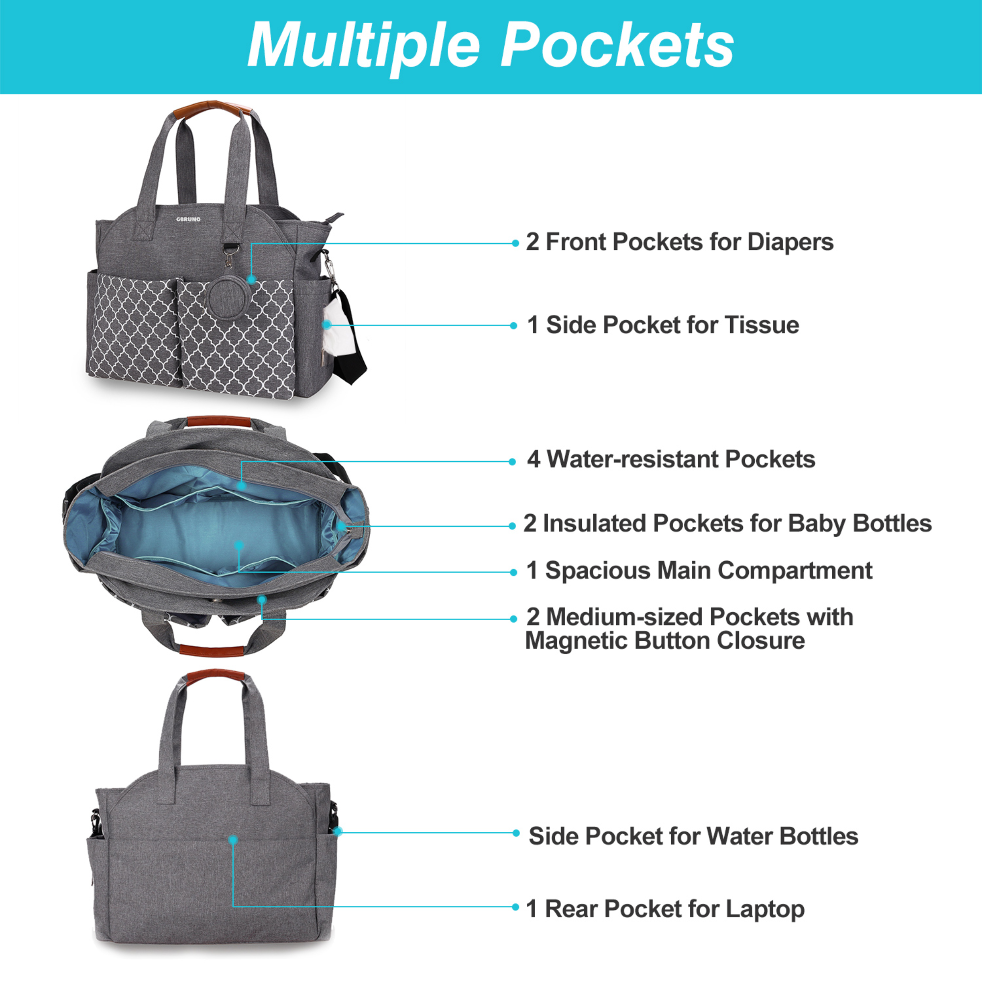 Multifunctional Baby Diaper Bag – 14 Pockets & Changing Tote