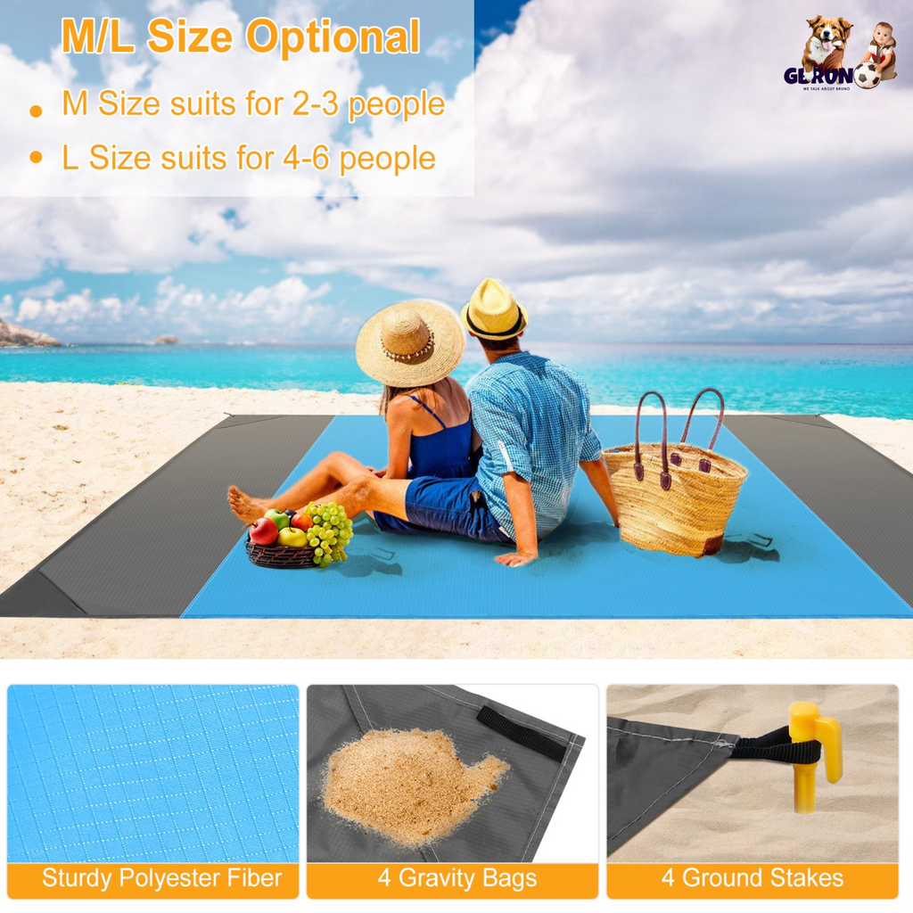 108x96.46in Sand Proof Picnic Blanket Water Resistant Foldable Camping Beach Mat w/ 4 Anchors 1 Carry Bag For 4-6 People