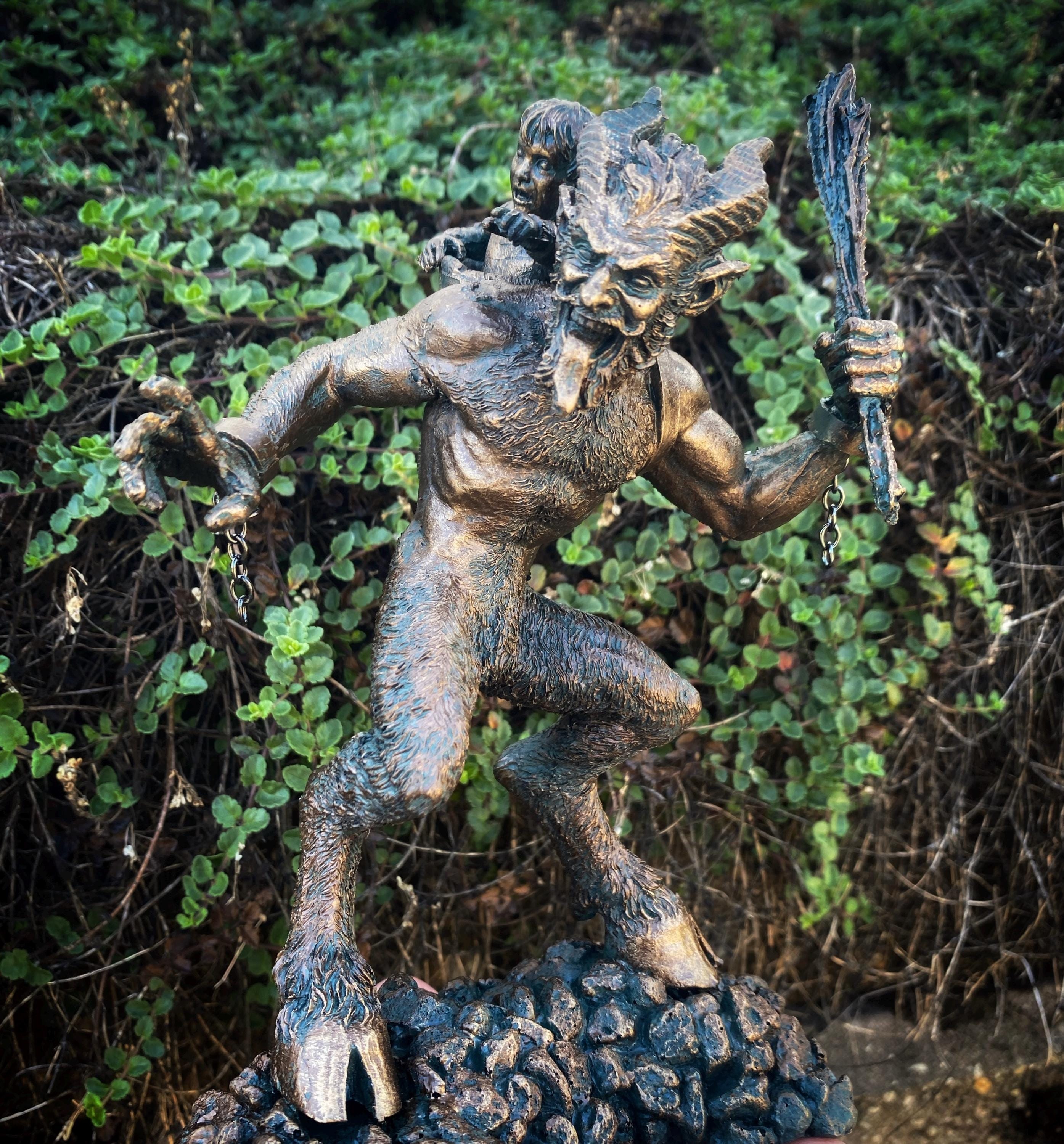 Krampus I Statue, Hand Painted Resin Sculpture Bronze Finish | Mythical Creature Figurine | Dark Christmas Demon, Gothic Folklore Decor