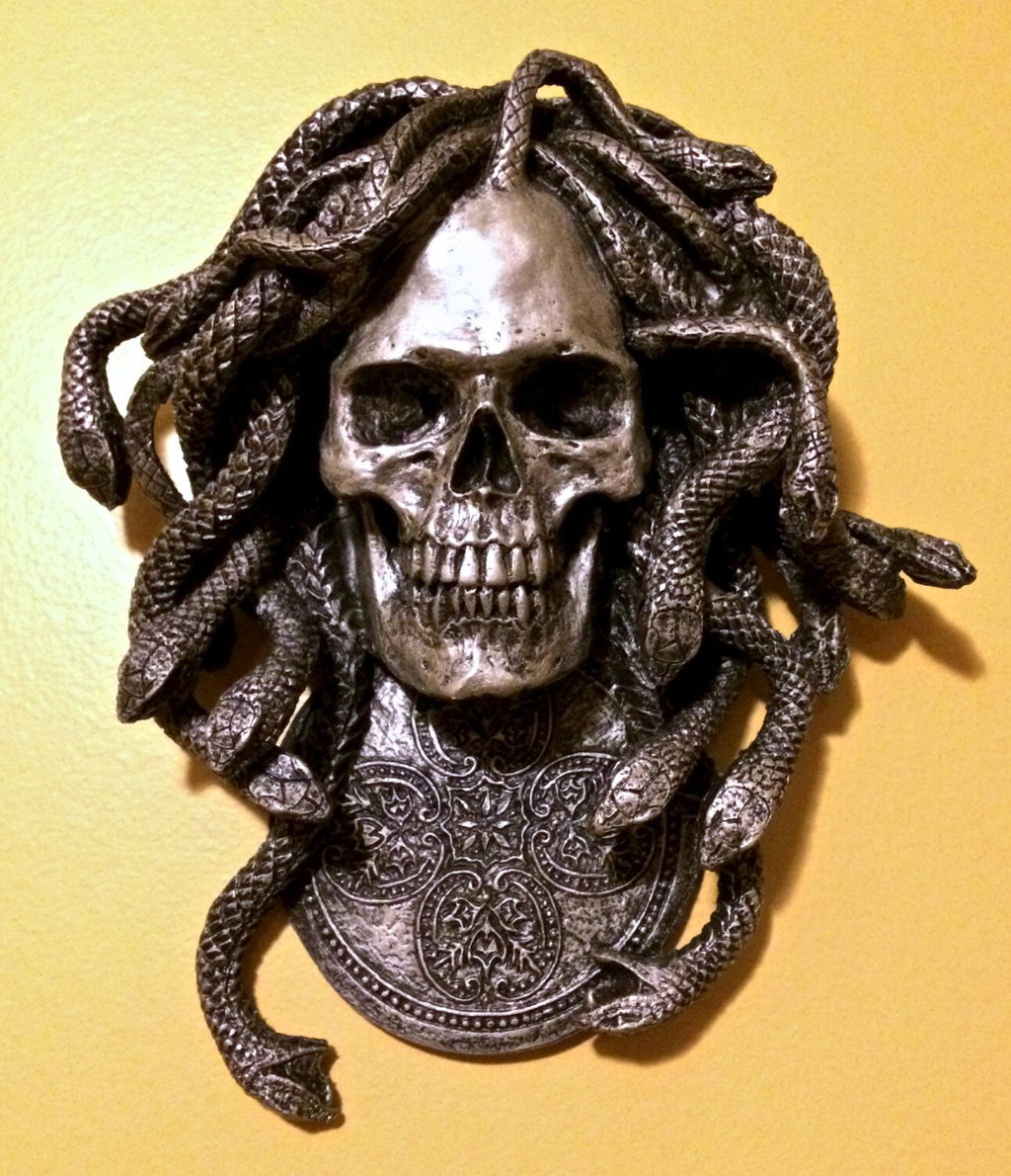 Medusa Skull Wall Plaque, Hand Painted Resin Sculpture | Mythic Gothic Wall Art | Medusa Skull Plaque for Gothic and Fantasy Home Decor, 10"