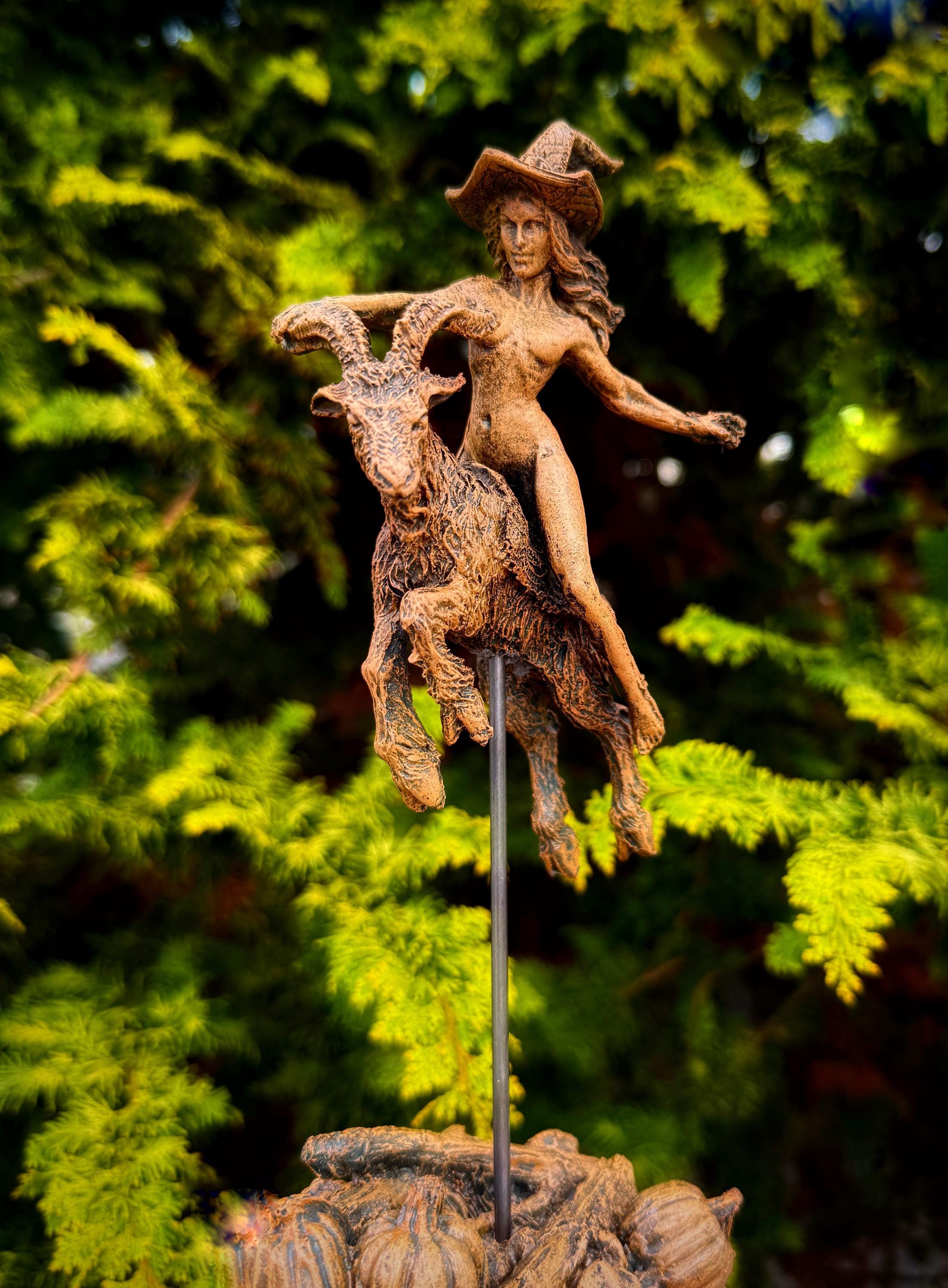 Witch’s Sabbath: Goat Rider Statue, Hand Painted Resin Sculpture | Pagan Folklore Witchcraft Figurine | Witchy Art for Gothic Home Decor