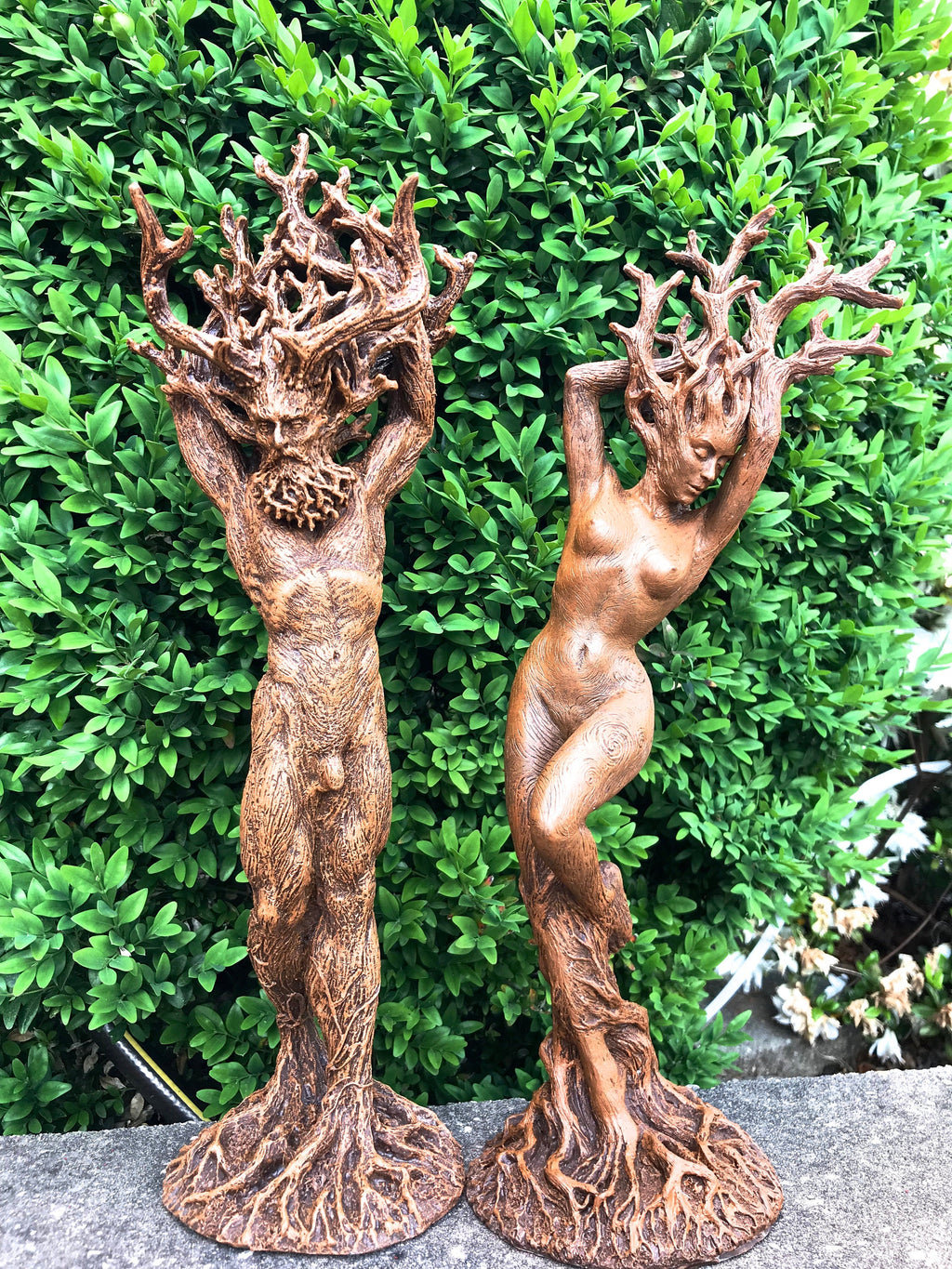 Green Man/ Cernunnos Hand Painted Resin Sculpture | Mythical Forest Creature Figurine | 15” Woodland God Altar Statue for Nature Lovers