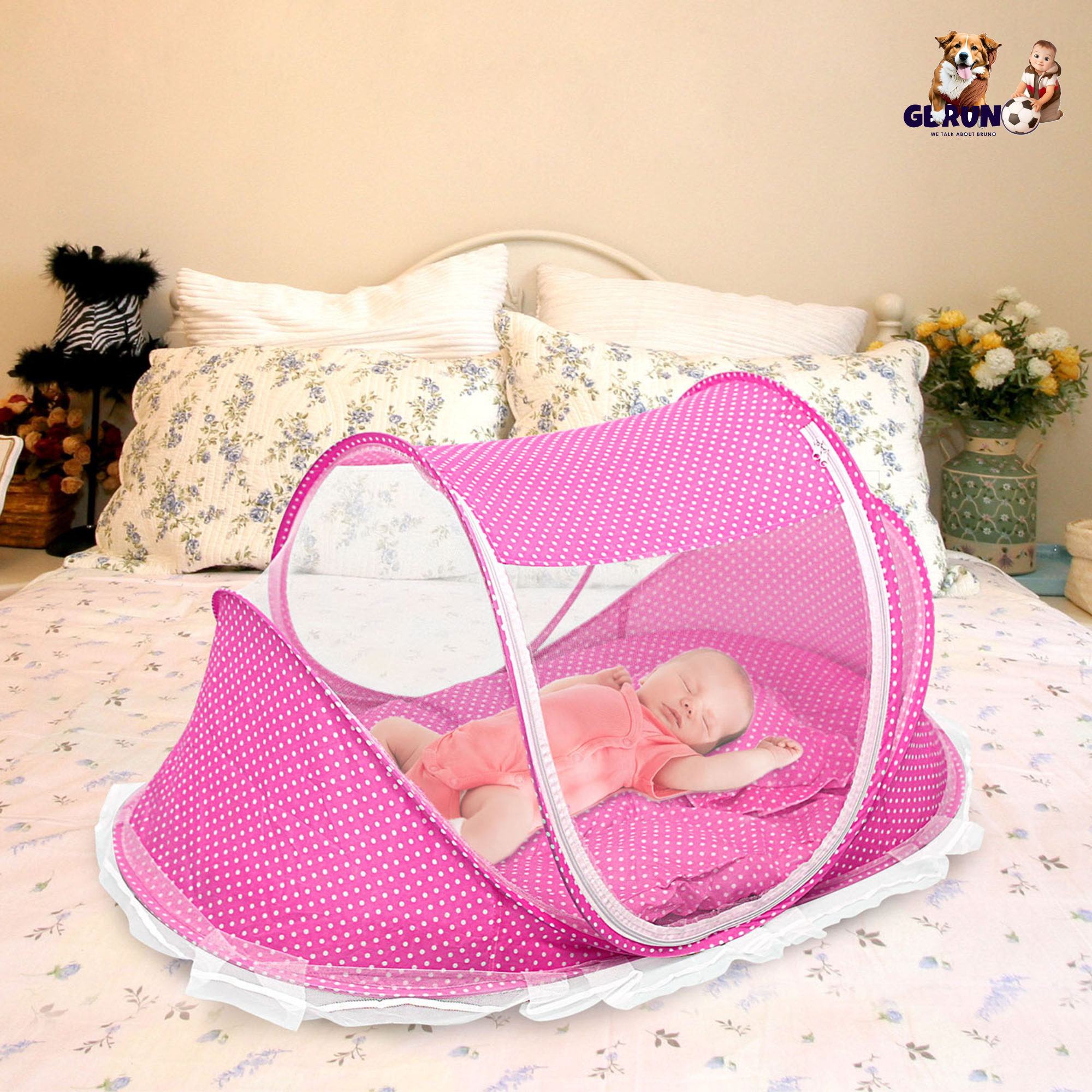 Foldable Baby Travel Bed Portable Infant Mosquito Net Tent Crib Cradle w/ Pillow Mattress Music Box for 0-3 Kids