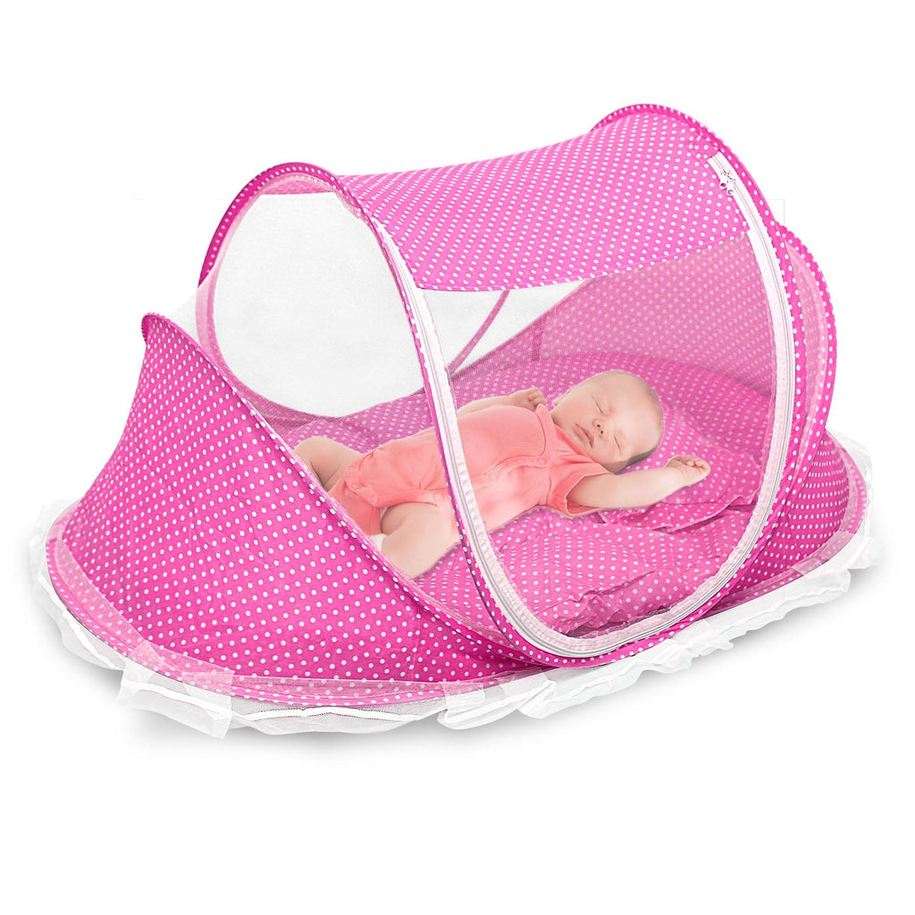 Foldable Baby Travel Bed Portable Infant Mosquito Net Tent Crib Cradle w/ Pillow Mattress Music Box for 0-3 Kids
