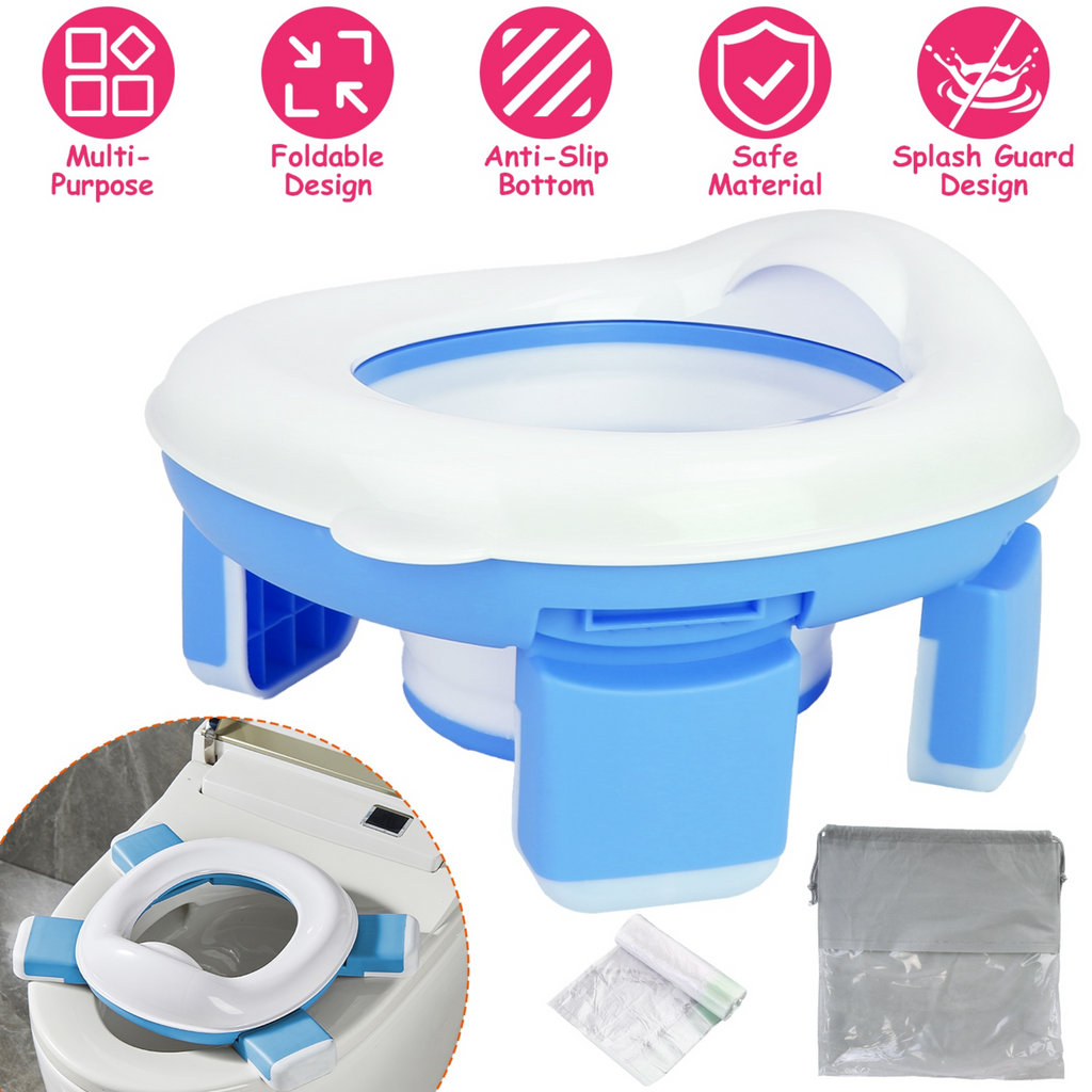 Portable Toddler Potty Toilet Foldable Potty Training Seat Cover with Splash Guard Include Storage Bag 20Psc Potty Bags Baby Toilet Trainer for Indoor