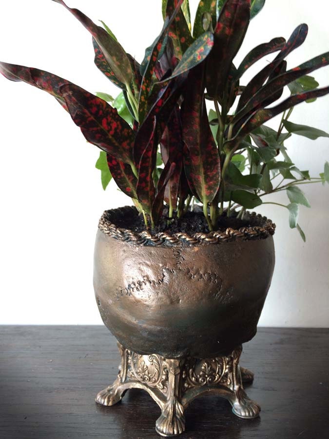 Human Skull Planter Bronze Finish, Hand Painted Resin Sculpture | Unique Gothic Home Decor | Spooky Art Gift and Gothic Home Decor