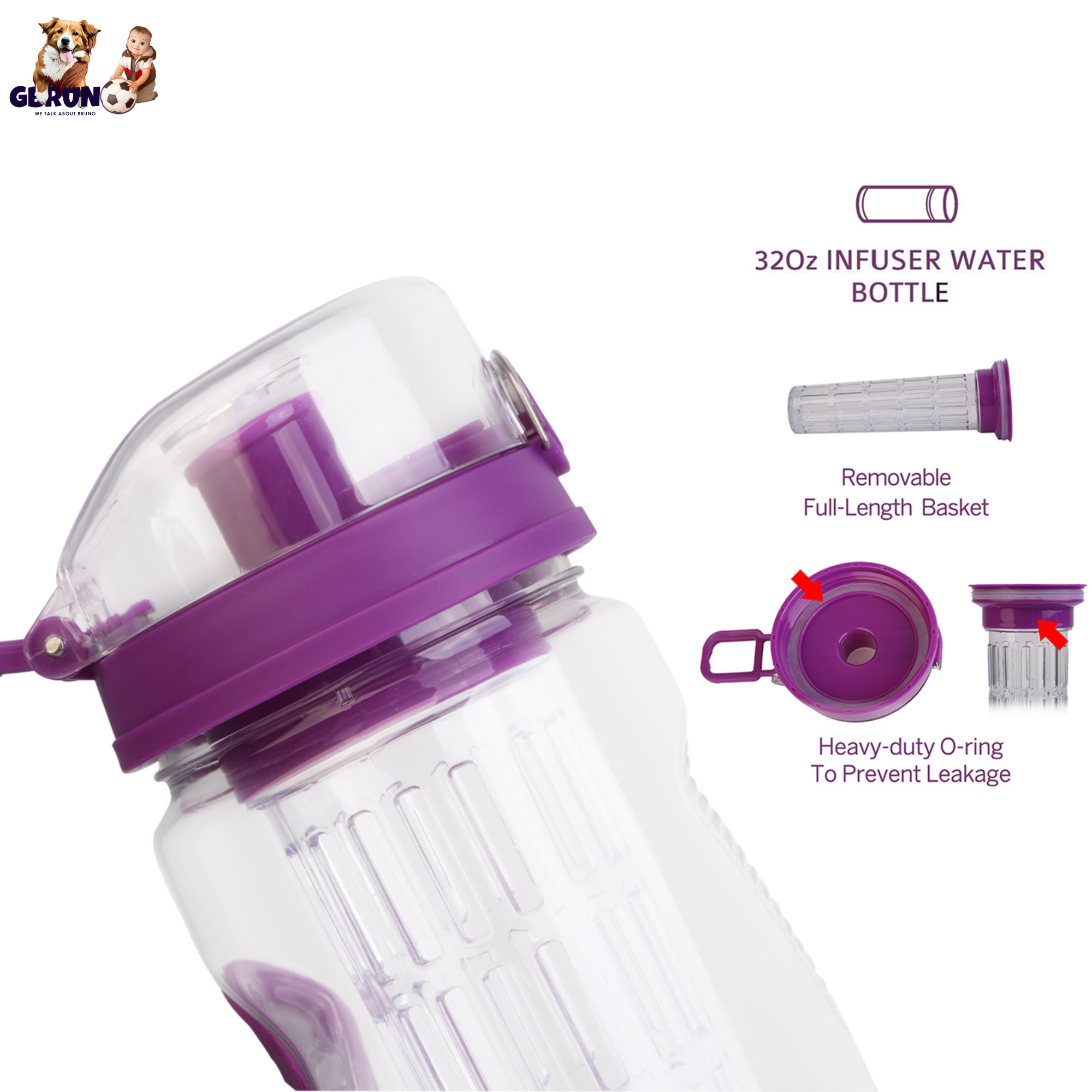 Fruit Infuser Water Bottle 32OZ Juice Shaker Sport w/ Flip Top Lid Anti-Slip Grips For Office Home Sport Running Walking Hiking
