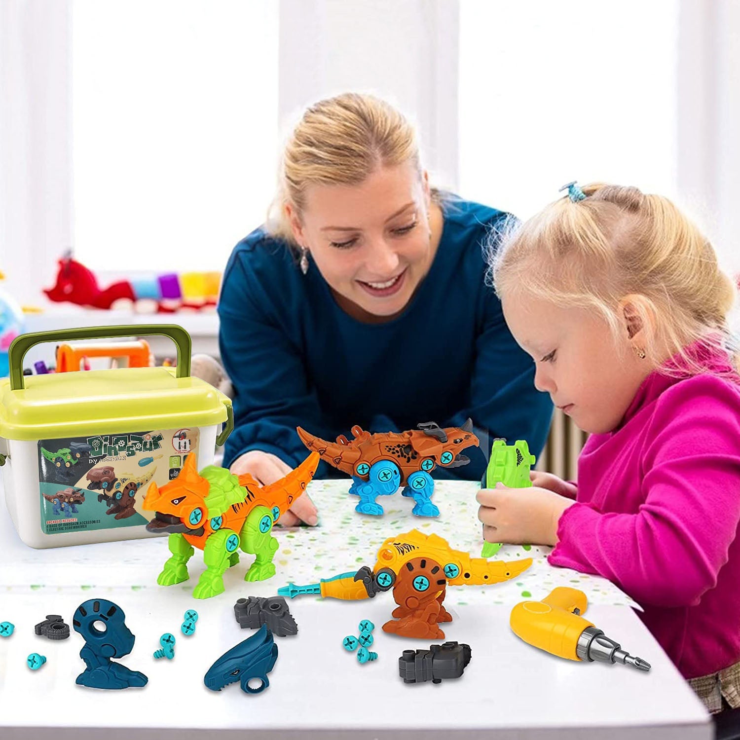 Take Apart Dinosaur Toys DIY Dinosaur Construction Building Block Assembly Toys with Electric Drill for Kids 3-7 Year Old Learning Educational Gift