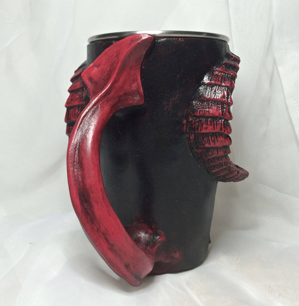 Krampus Mug, Red Finish | Hand Sculpted Resin Art Mug with Steel Liner | Unique Krampus Gift Cup and Gothic Home Decor