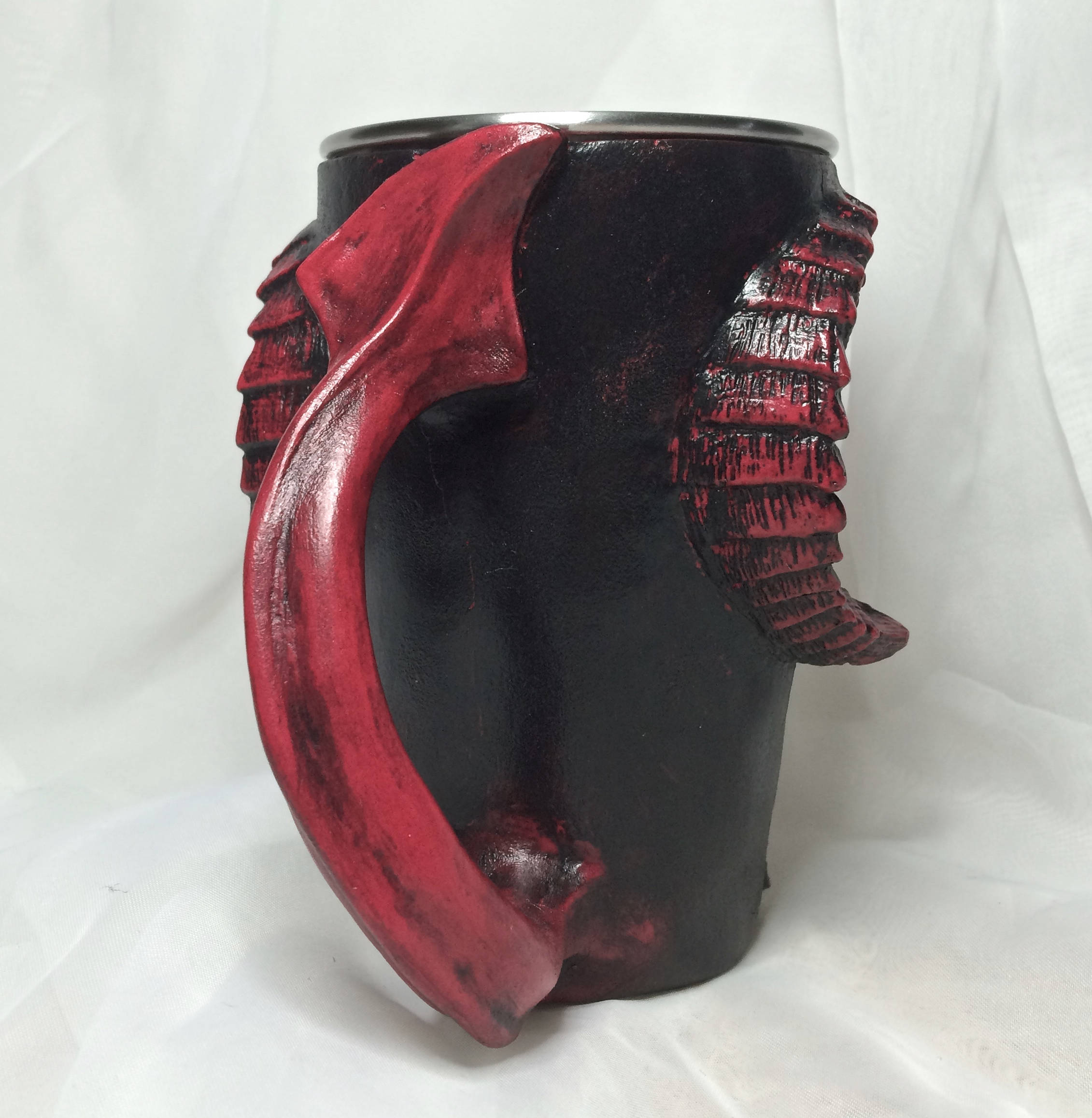 Krampus Mug, Red Finish | Hand Sculpted Resin Art Mug with Steel Liner | Unique Krampus Gift Cup and Gothic Home Decor