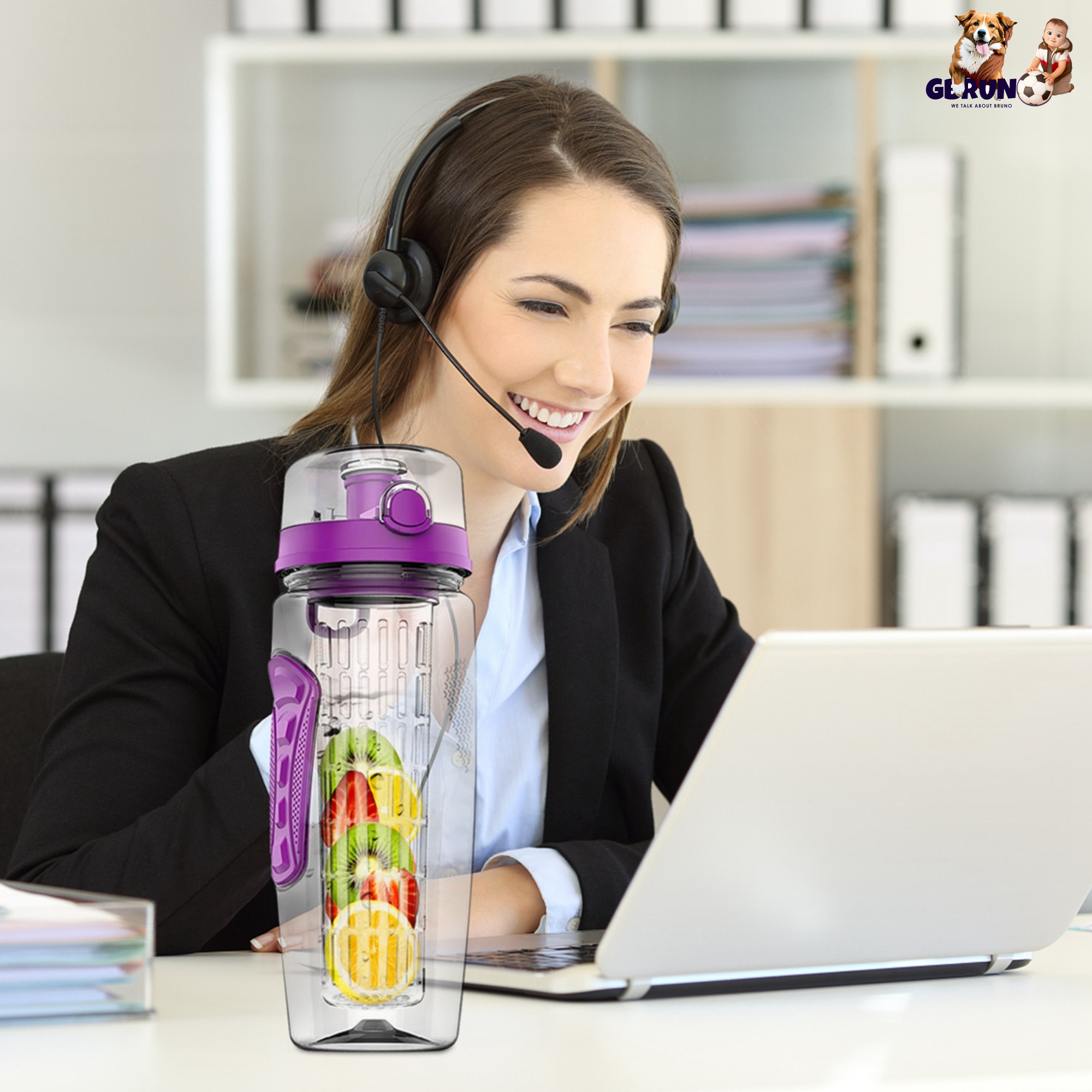 Fruit Infuser Water Bottle 32OZ Juice Shaker Sport w/ Flip Top Lid Anti-Slip Grips For Office Home Sport Running Walking Hiking
