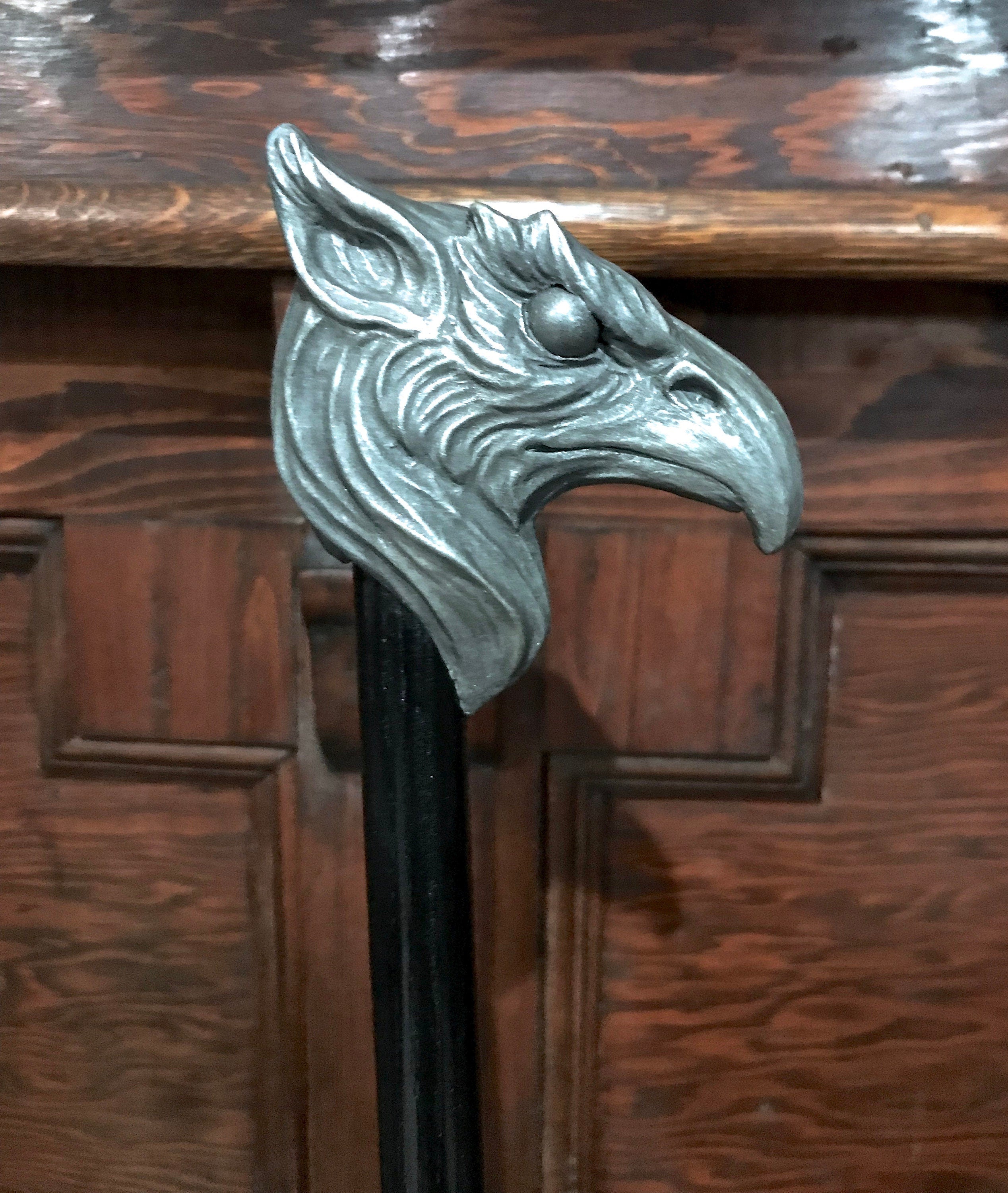 Griffin Cane, Hand Sculpted Walking Stick | Medieval Gothic Cane | Fantasy Cosplay Gryphon Head Cane, Gothic Accessory