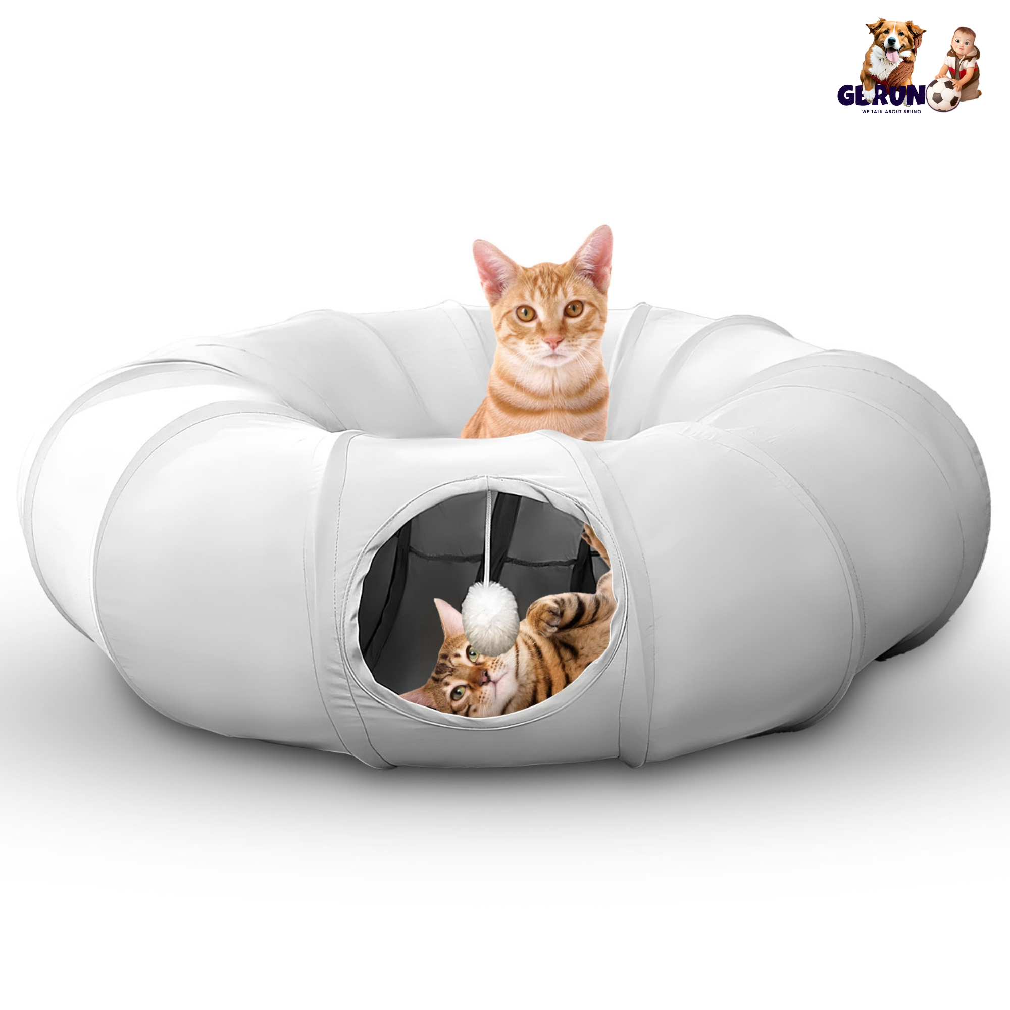 Indoor Cat Tunnel Bed with Interactive Hanging Ball Circle Cat Tunnel Cooling Fabric Central Soft Mat Flexible Design Foldable Tunnel for Cats Puppy