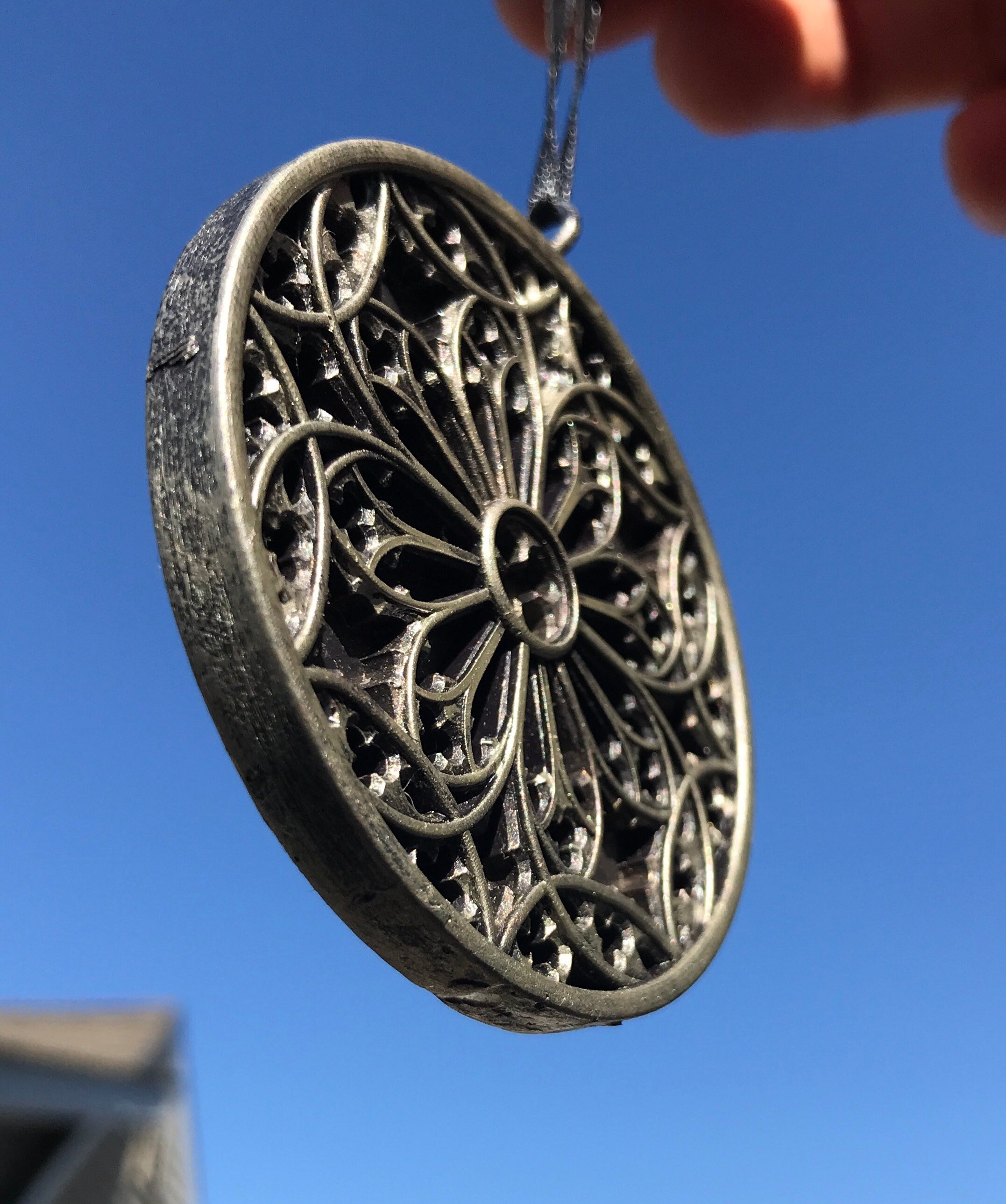 Gothic Cathedral Window Ornament, Pewter Finish | Unique Gothic Home Decor | Resin Medieval Architecture, Gothic Ornament Holiday Decor