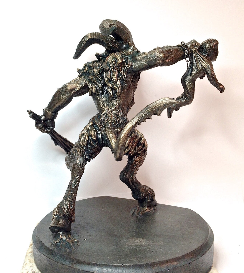 Krampus III Statue, Hand Painted Resin Sculpture, Bronze Finish |Mythical Creature Figurine |Dark Christmas Demon, Gothic Folklore Decor