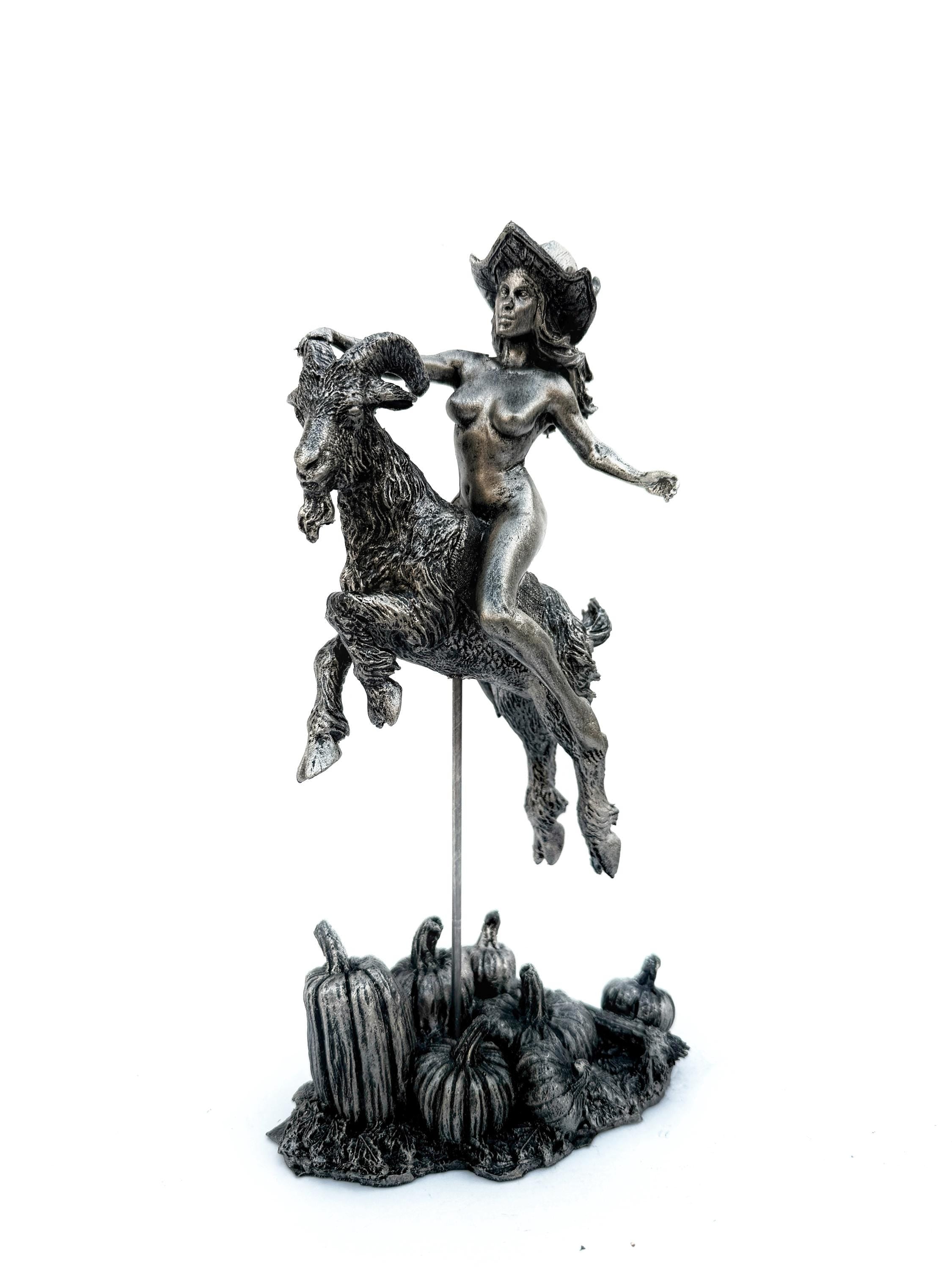Witch’s Sabbath: Goat Rider Statue, Large Version Resin Sculpture | Pagan Folklore Witchcraft Figurine | Witchy Art for Gothic Home Decor