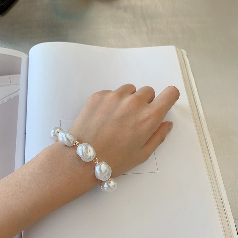 New Handmade Imitation Pearls Gold Metal Link Chain Bracelets for Women Girl Summer Party Luxury Jewelry Gift