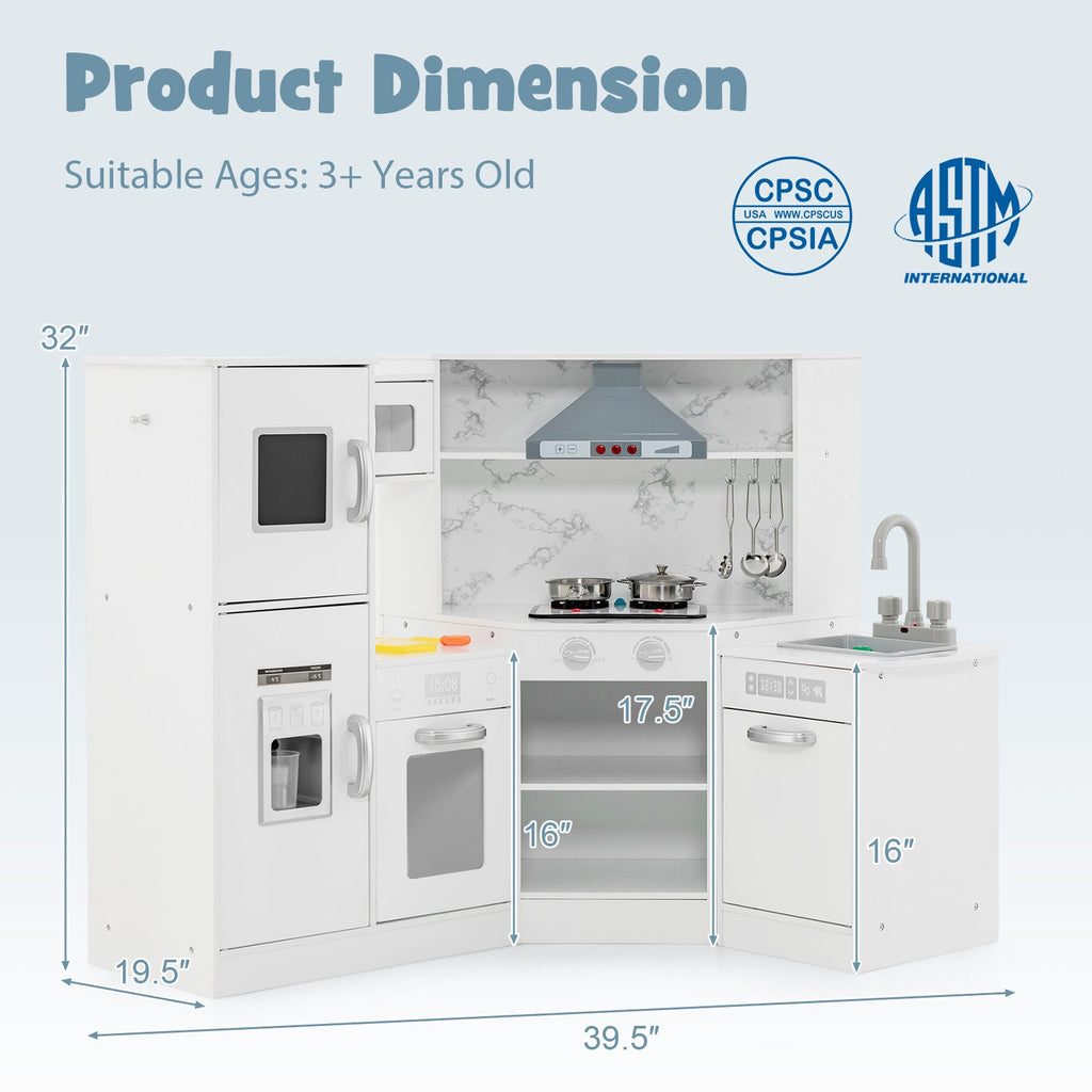 Kids Corner Pretend Kitchen Playset with Separated Washing Basin-White