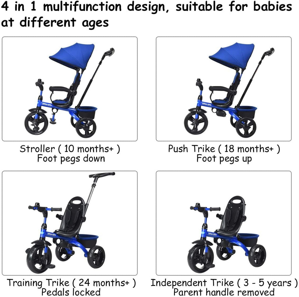 4-in-1 Kids Tricycle with Adjustable Push Handle-Blue
