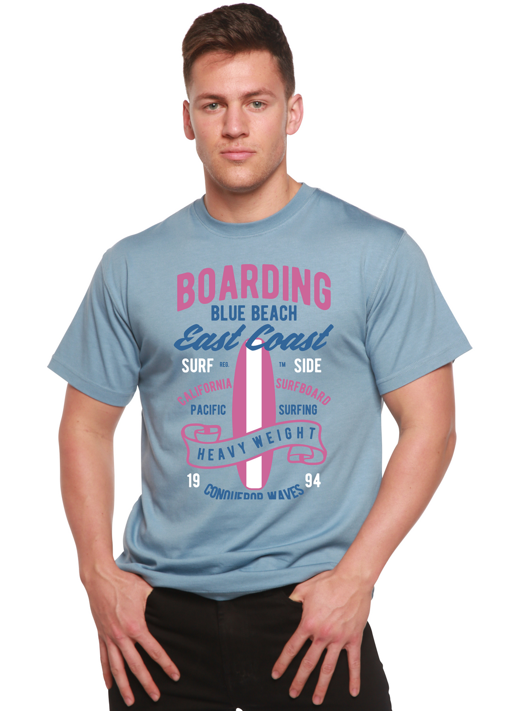 Boarding Blue Beach Men's Bamboo Viscose/Organic Cotton Short Sleeve Graphic T-Shirt