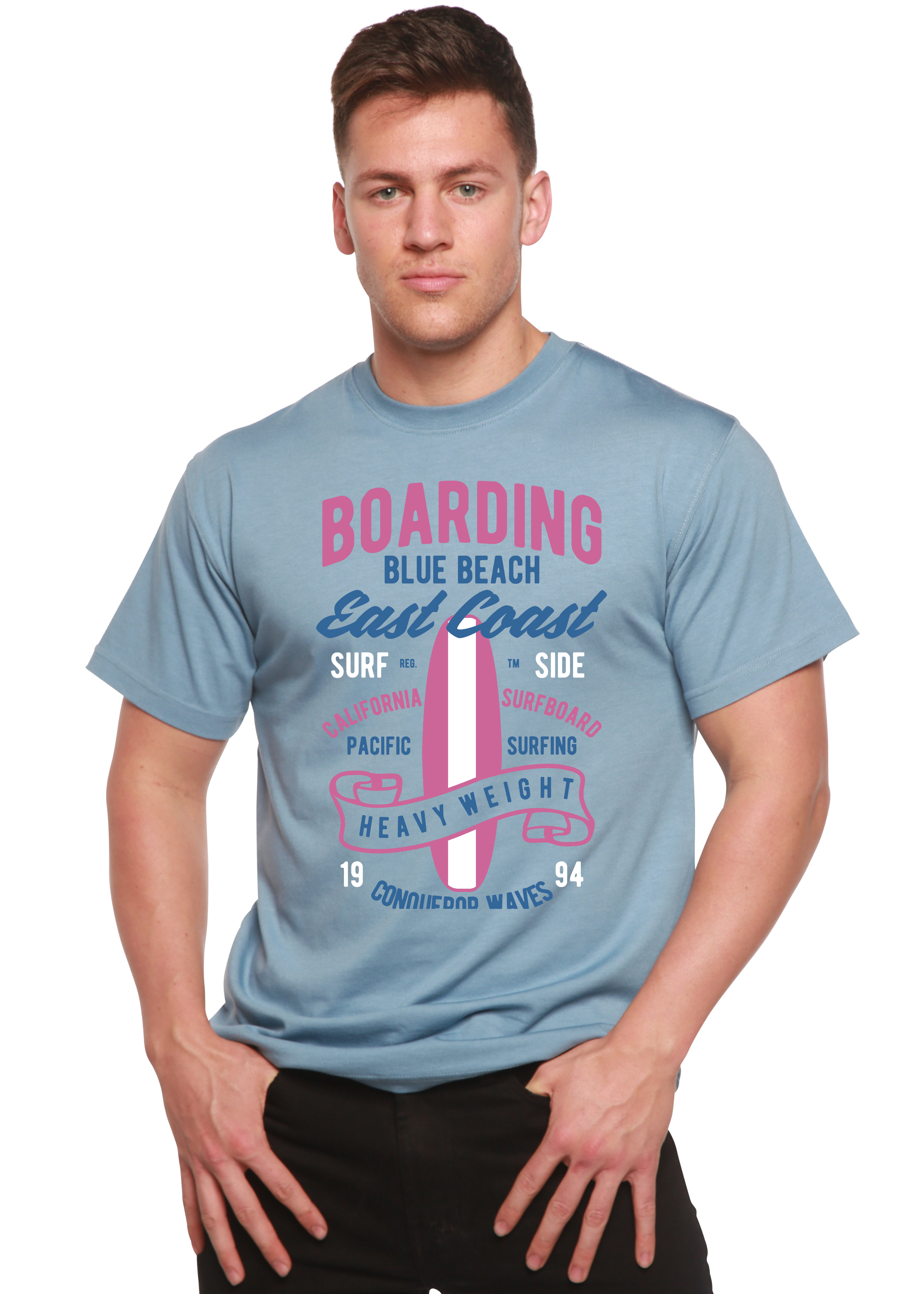 Boarding Blue Beach Men's Bamboo Viscose/Organic Cotton Short Sleeve Graphic T-Shirt