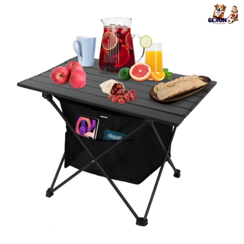Foldable Camping Table With Storage Basket Rustproof Portable Aluminum Alloy Roll-Up Camping Table With Carrying Bag For Camping Hiking BBQ Picnic Fis