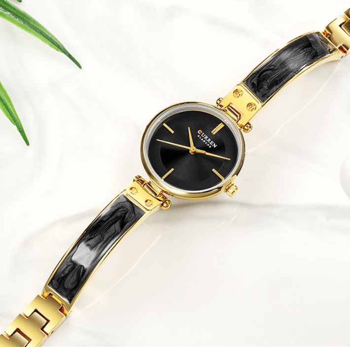 Womens Elegant Stainless Steel Watch With Ceramic Bracelet In Shimmering Marble Colors