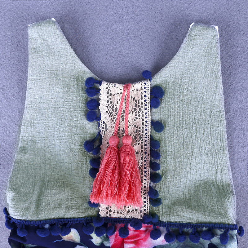 Baby Romper Floral Tassels Sleeveless Backless Jumpsuit for Newborn Baby Girl