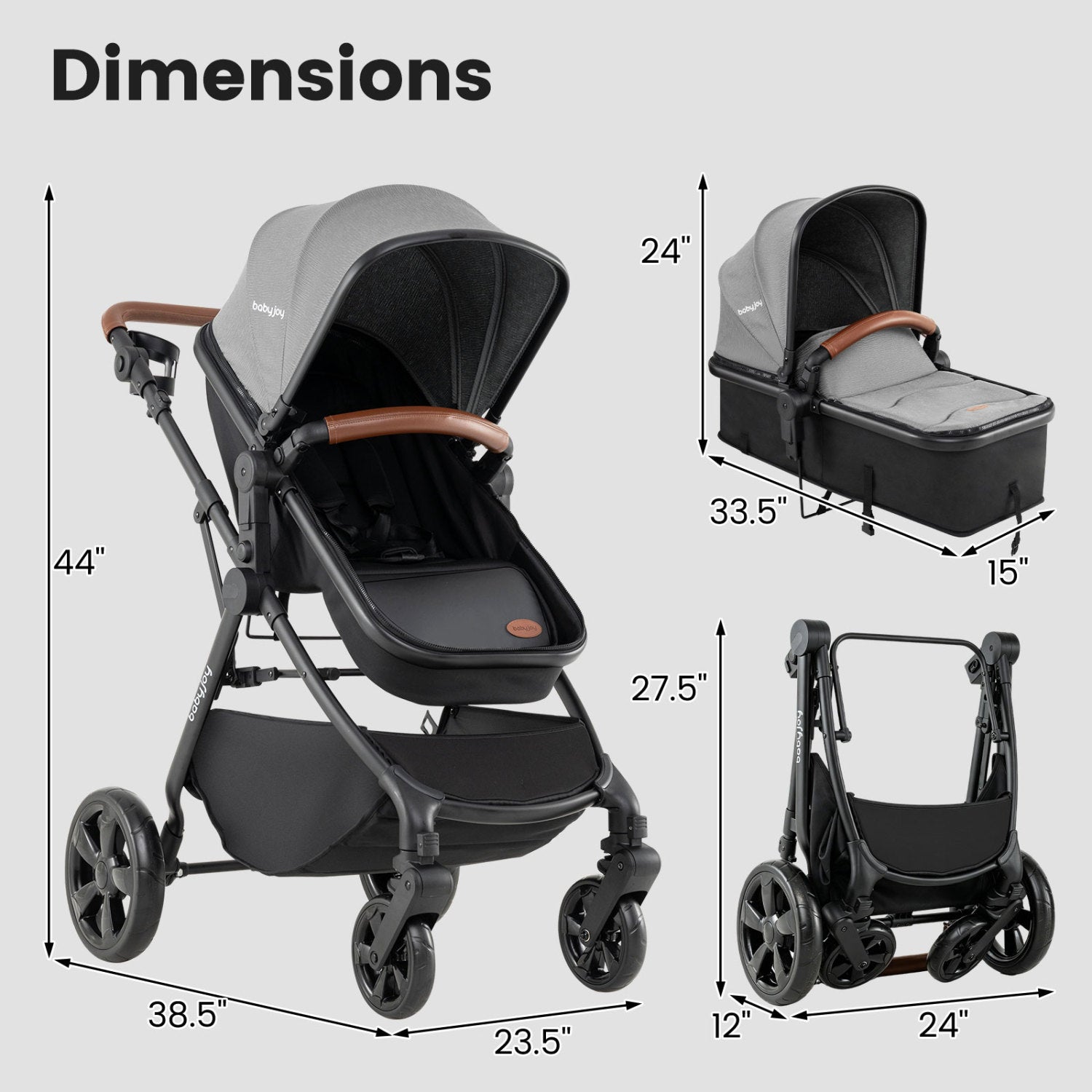 2-in-1 Convertible Baby Stroller with Car Seat Adapters