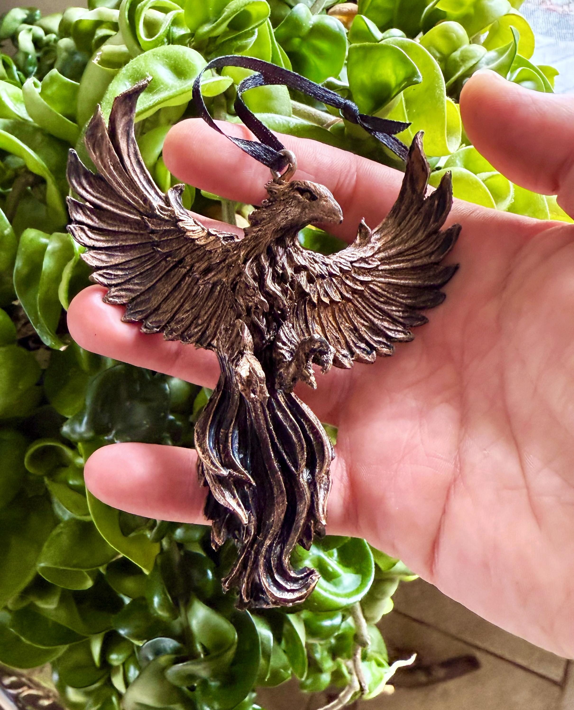 Phoenix Ornament, Hand Painted Resin Sculpture | Mythical Creature Figurine | Legendary Flaming Phoenix Figurine Fantasy Art Ornament Decor