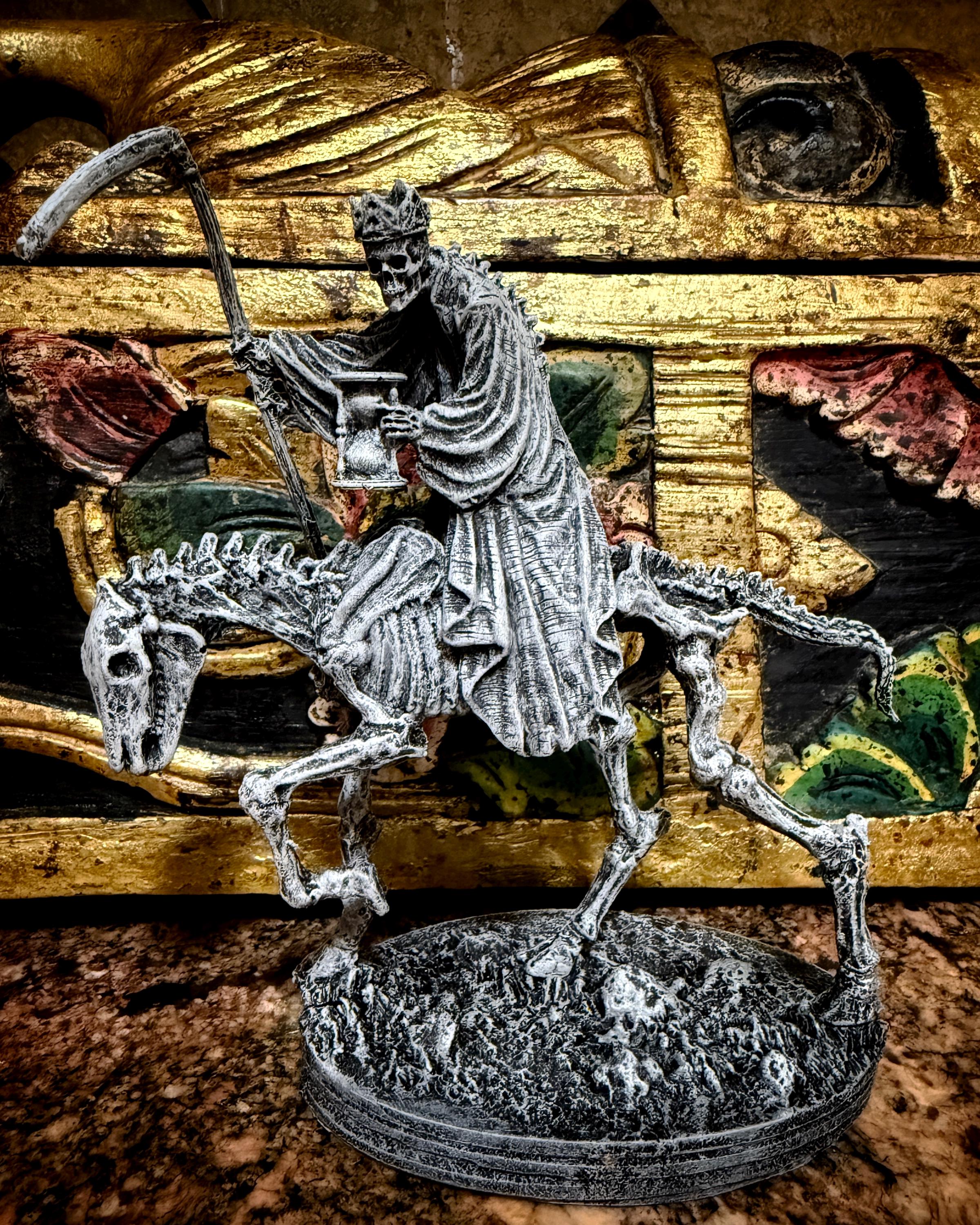 Triumph of Death: Grim Reaper on Skeletal Horse Statue, Hand Painted Resin Figurine, Horror Art |Gift for Gothic and Dark Fantasy Collectors