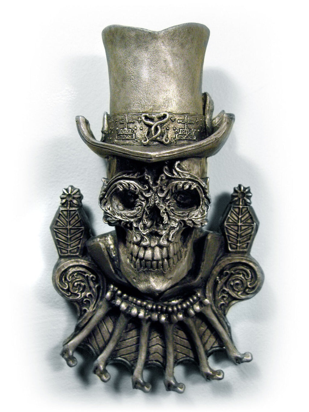 Baron Samedi Wall Plaque, Hand Painted Resin Sculpture | Voodoo Gothic Wall Art |  Spooky Samedi Skull Plaque for Gothic Home Decor