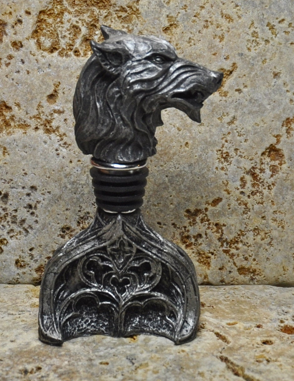Wolf Head Winestopper, Hand Sculpted Resin,  Mythic Fantasy Art Barware | Gothic Werewolf Bottle Stopper | Fantasy Wine and Barware Gift