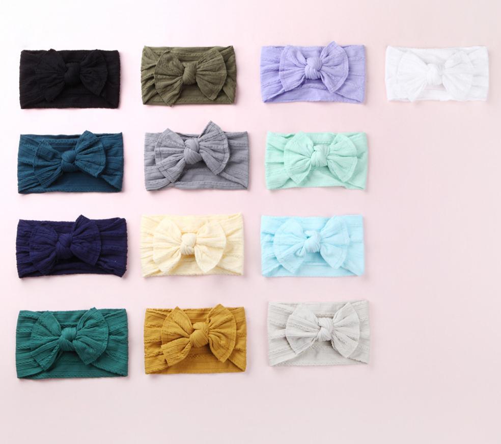Modern Braid Nylon Bow Knot Solid Wide Nylon Headbands Turban Baby Girls Head Wrap For Girls