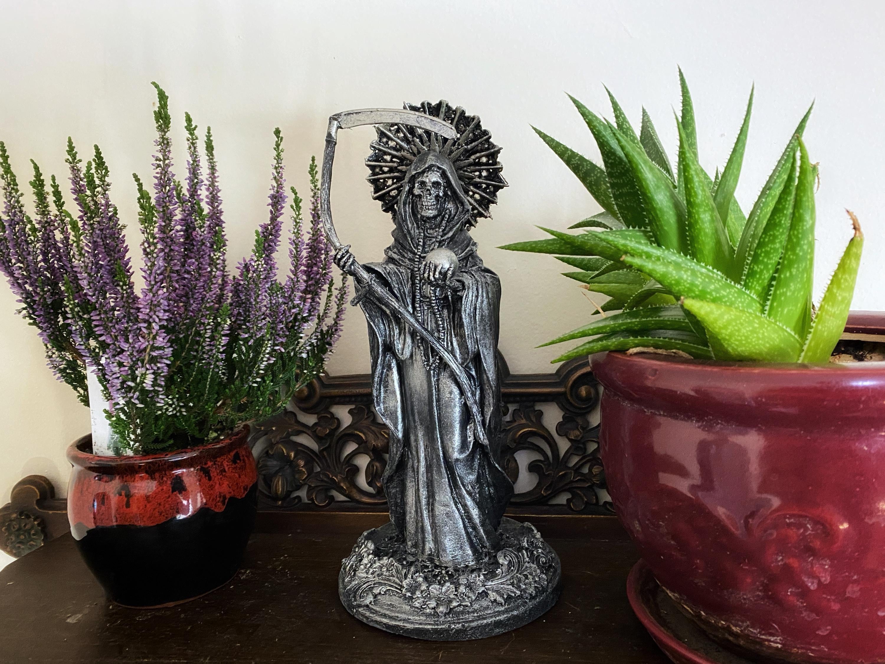 Santa Muerte Statue, Hand Painted Sculpture | Mexican Saint of Death Altar Statue | Gothic Figurine, Dia de los Muertos Decor