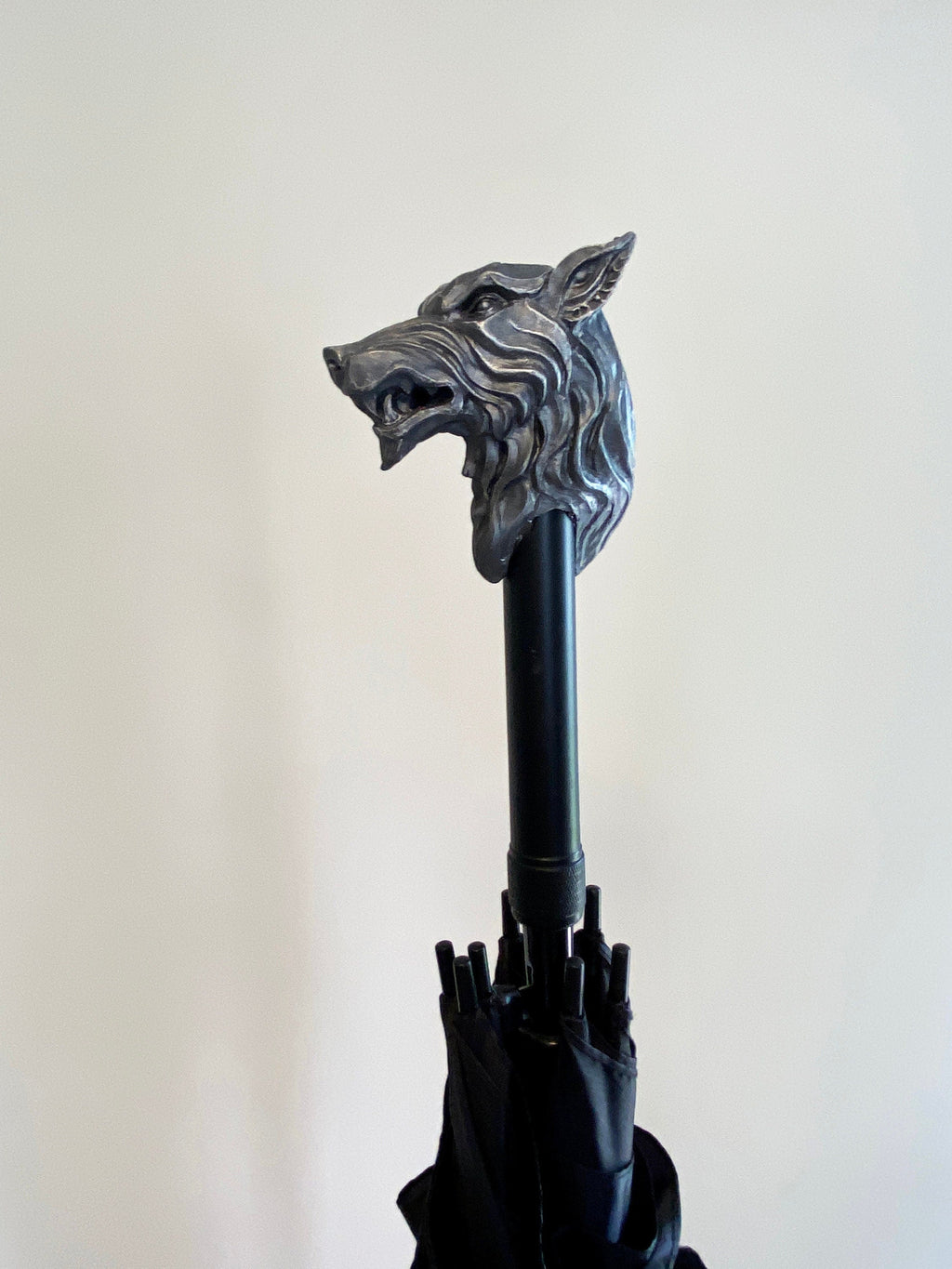 Wolf Head Umbrella, Hand Sculpted Resin | Medieval Gothic Umbrella | Fantasy Cosplay Direwolf Umbrella Cane, Gothic Accessory